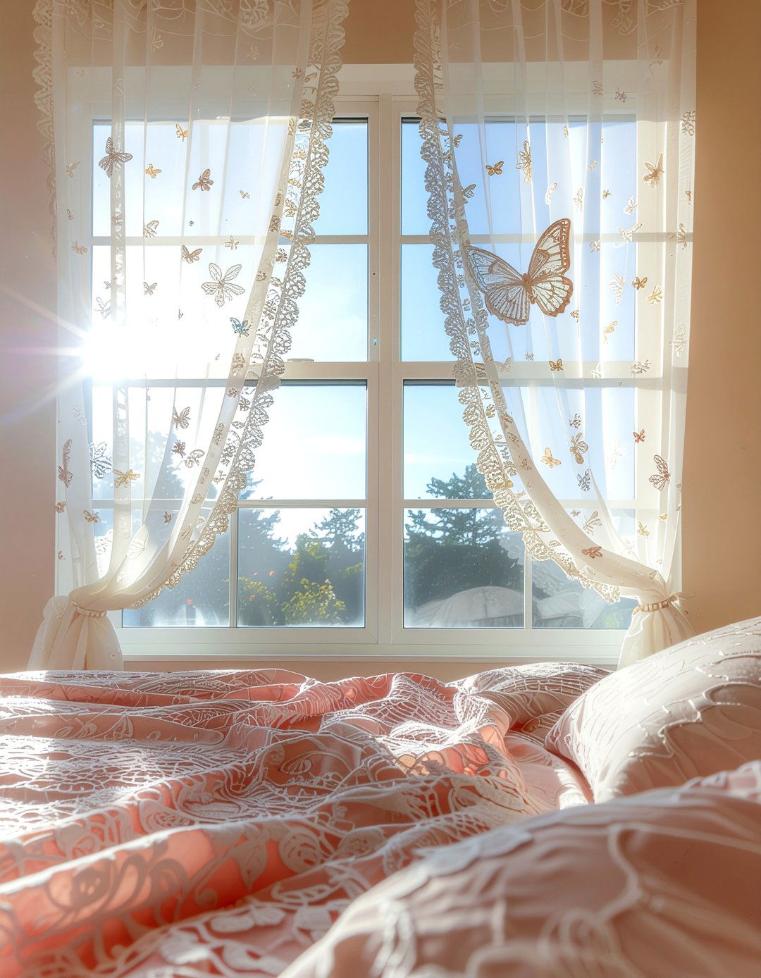Sheer Butterfly Curtains - 30 butterfly bedroom ideas
