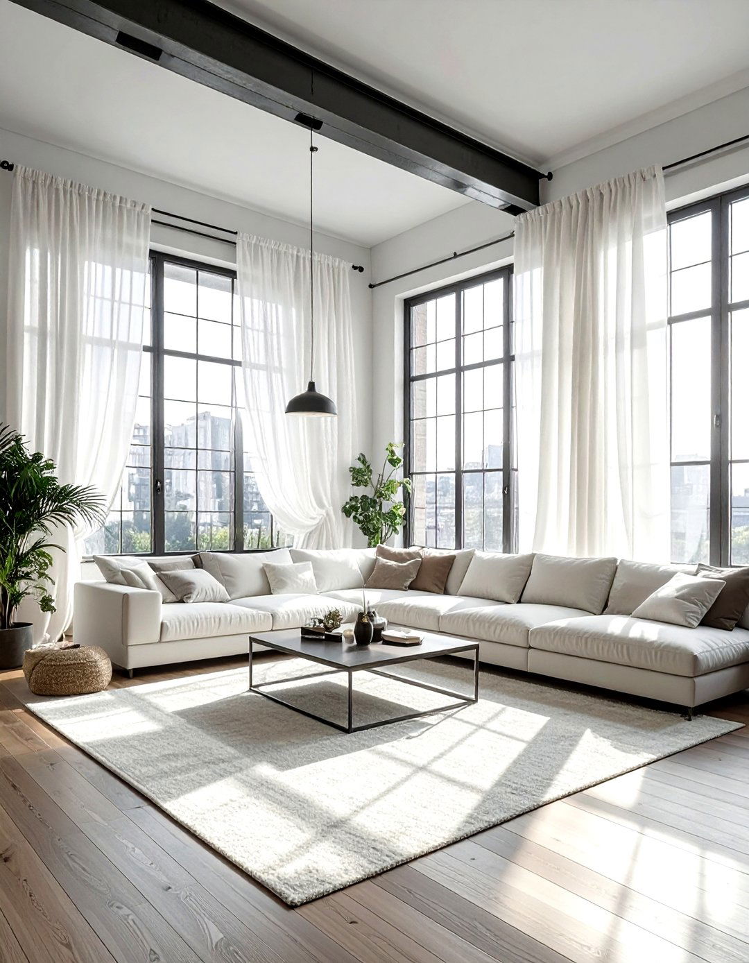 Sheer Linen Curtain - 30 loft living room ideas