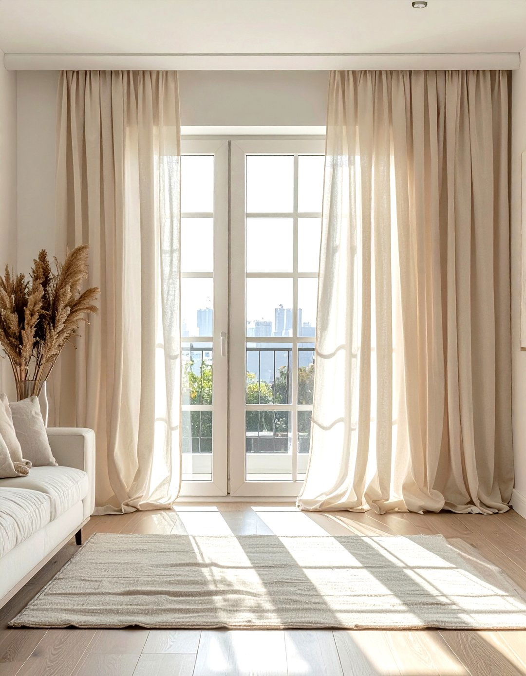 Sheer Linen Curtains - 30 soft minimalist living room ideas
