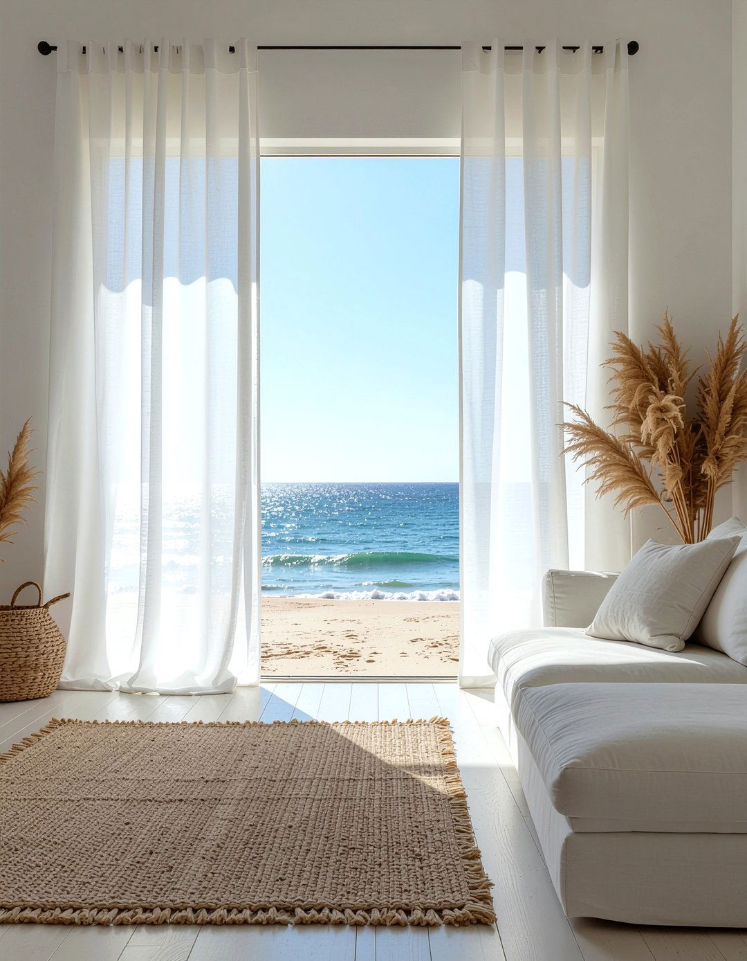 Sheer White Curtain - 30 Greek living room ideas