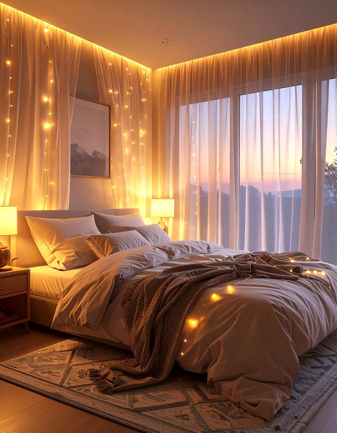 Sheer curtains with fairy lights - 30 sheer curtain ideas