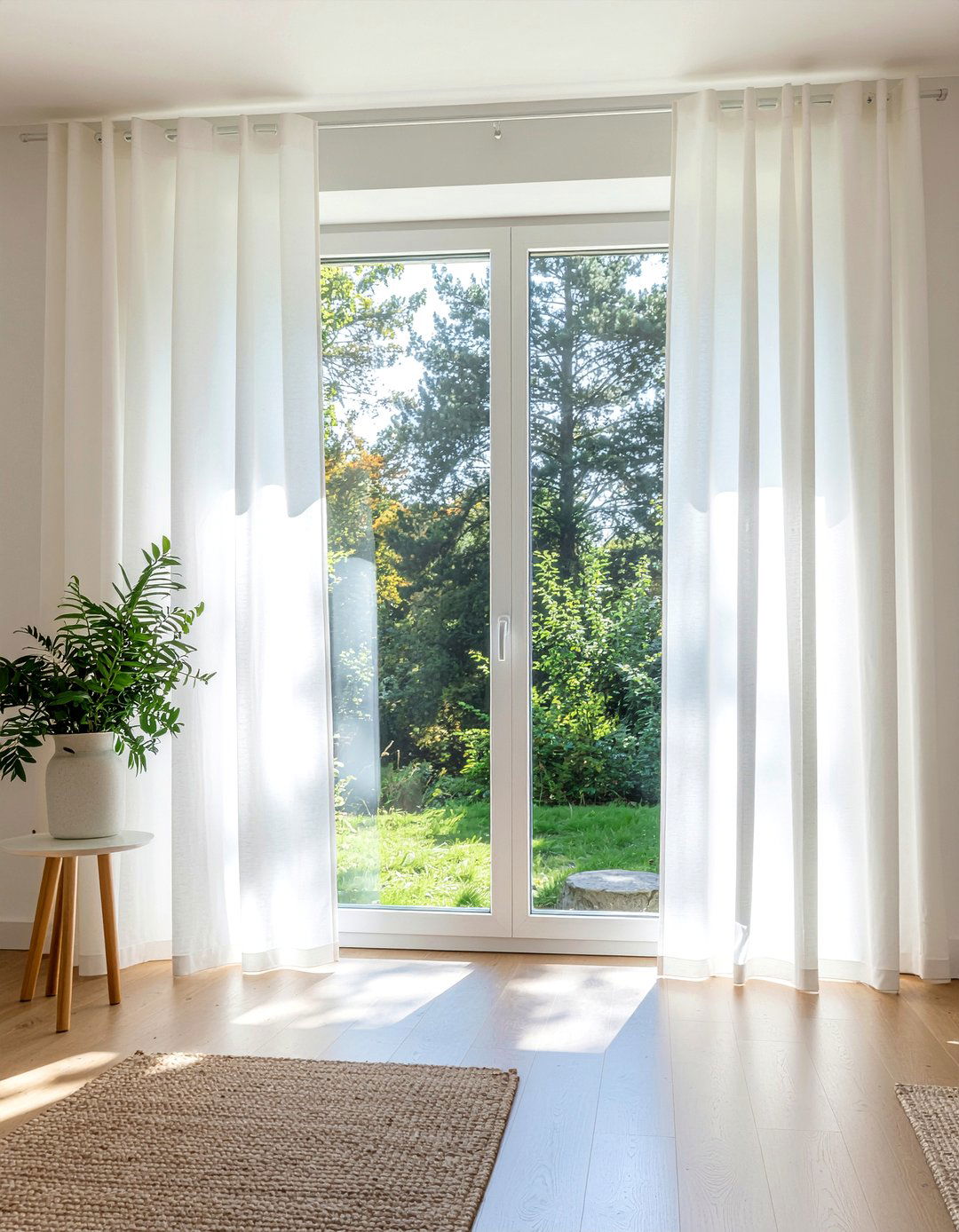 Sheer linen window curtains - 30 Scandinavian minimalist living room ideas