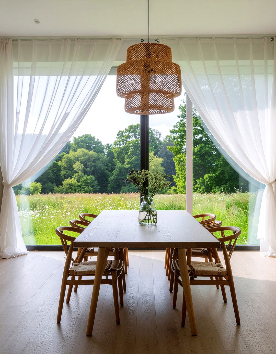 Sheer white curtains - 30 meadow dining room ideas