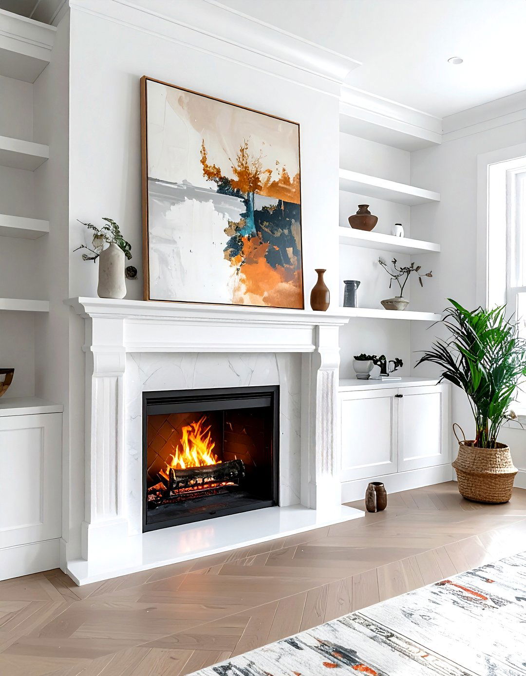 Shelf above fireplace - 30 living room overhead storage ideas