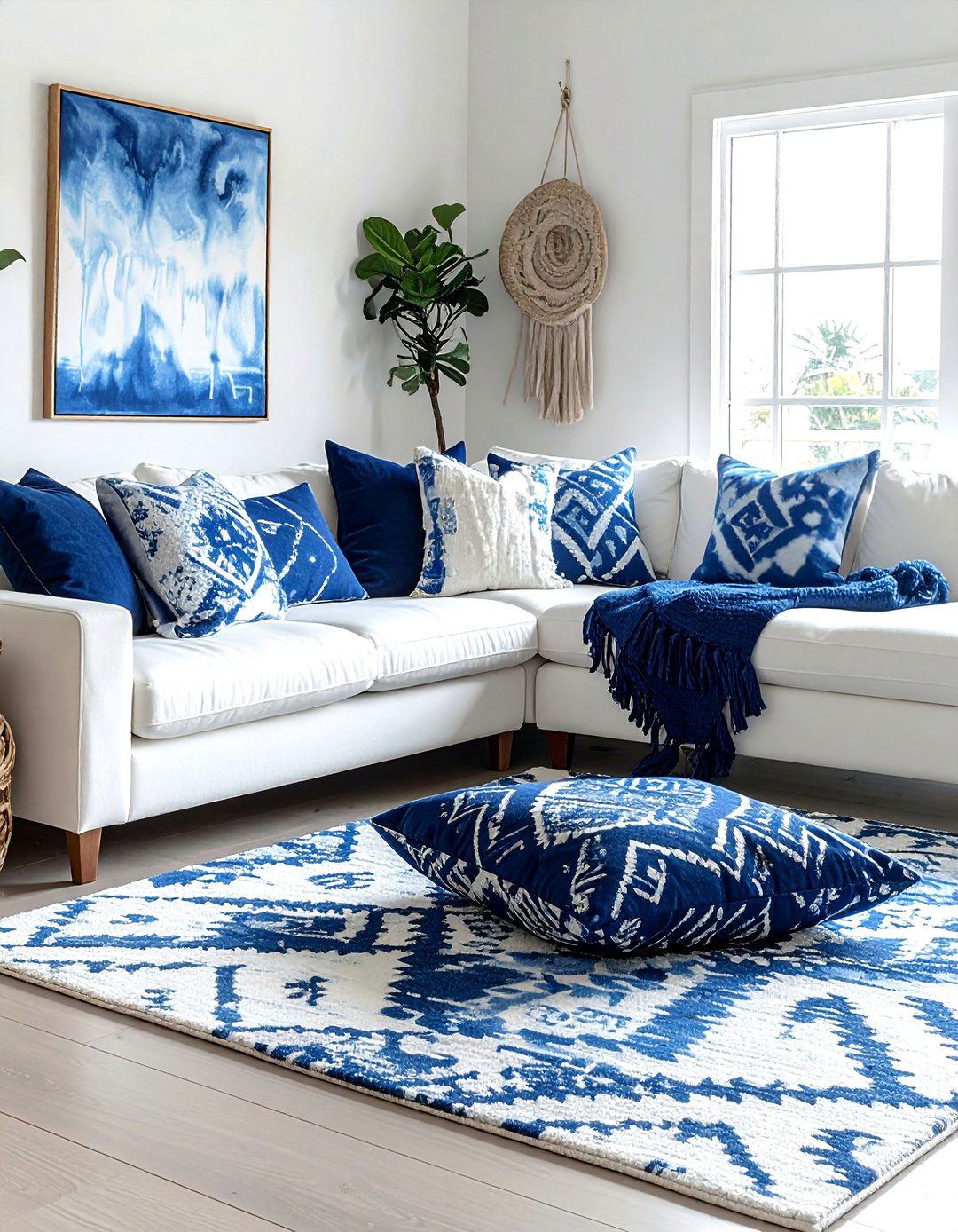 Shibori and geometric living room - 30 living room pattern mixing ideas