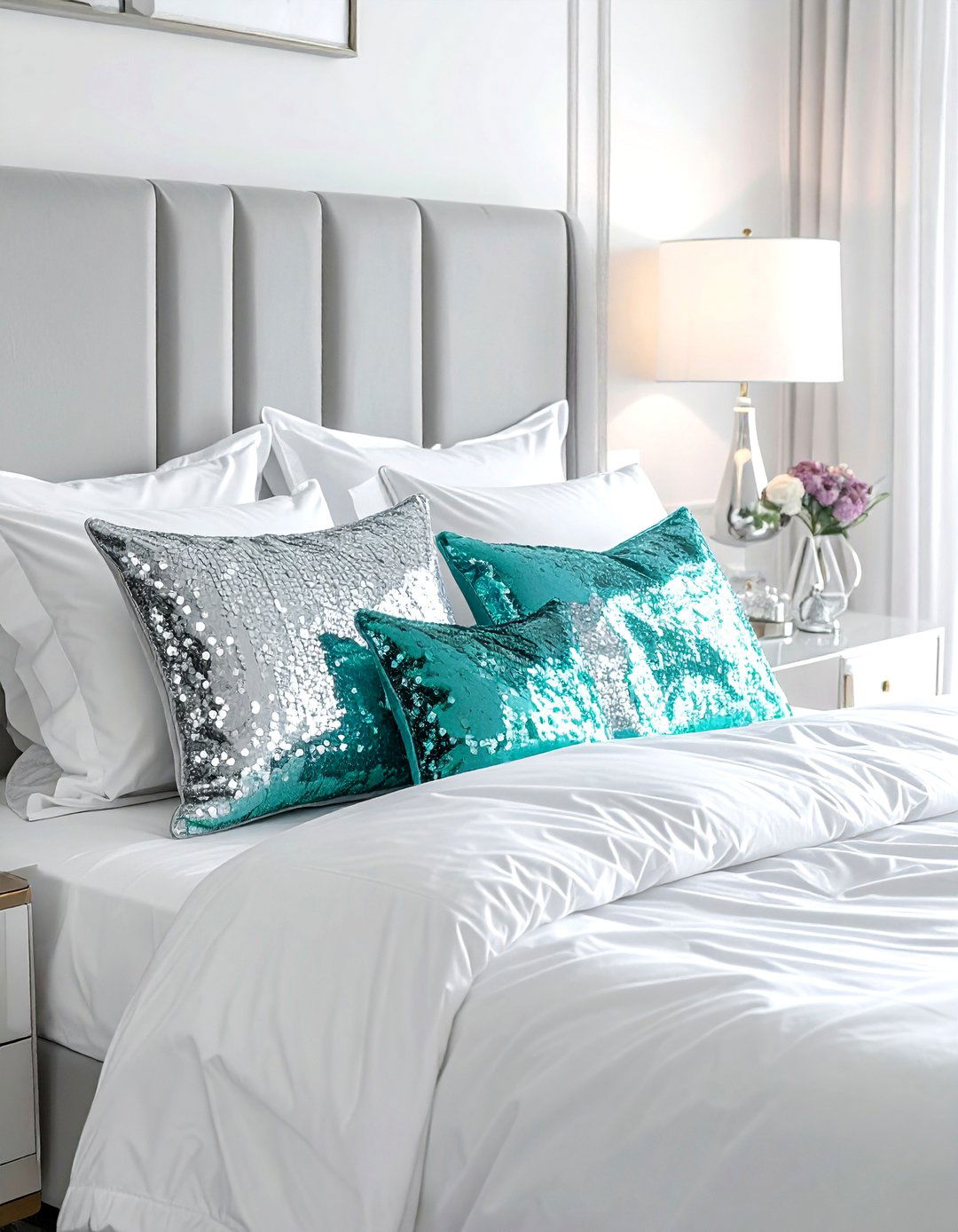 Shimmering Sequin Pillows - 30 mermaid bedroom ideas