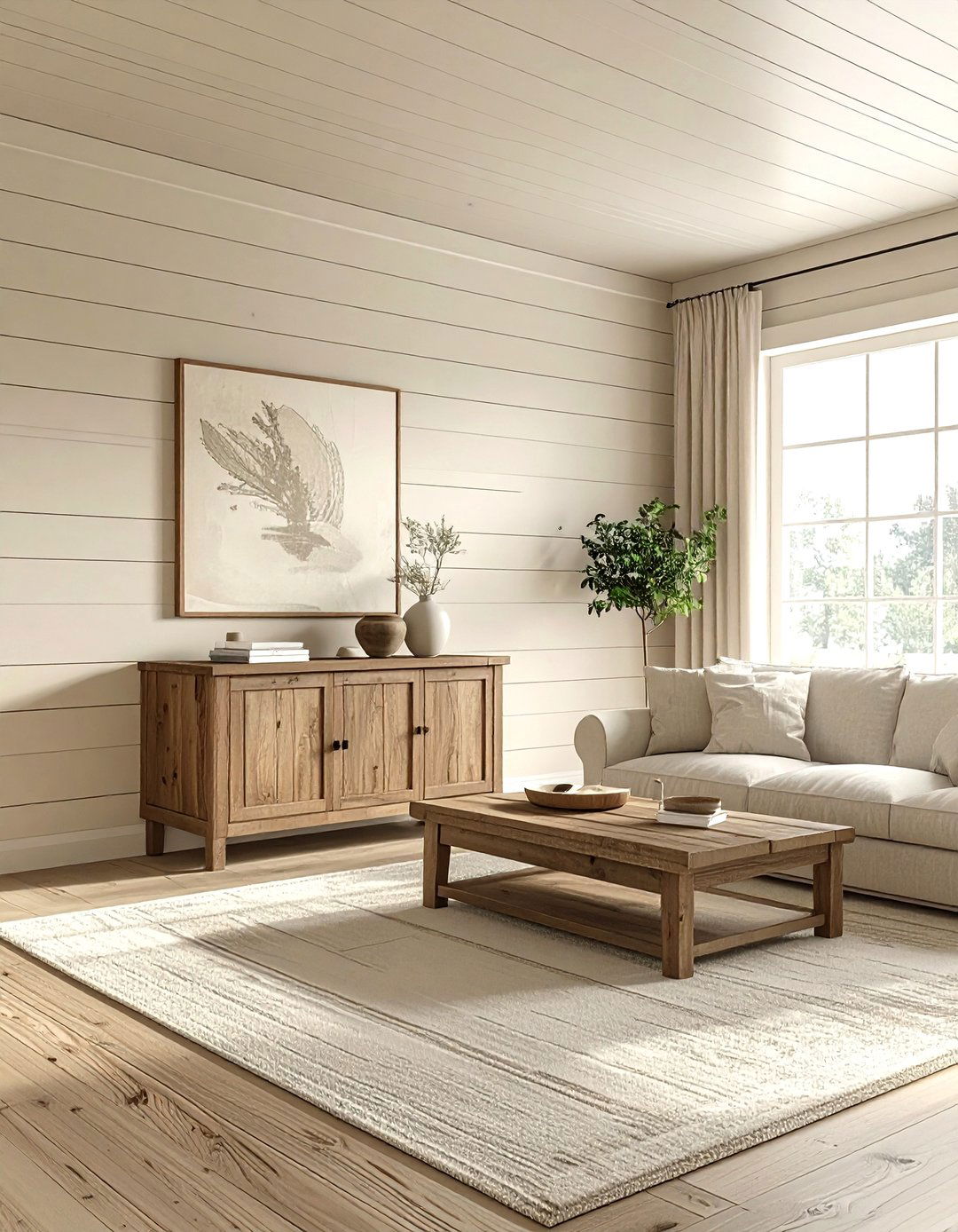 Shiplap Beige Living Room - 30 farmhouse beige living room ideas