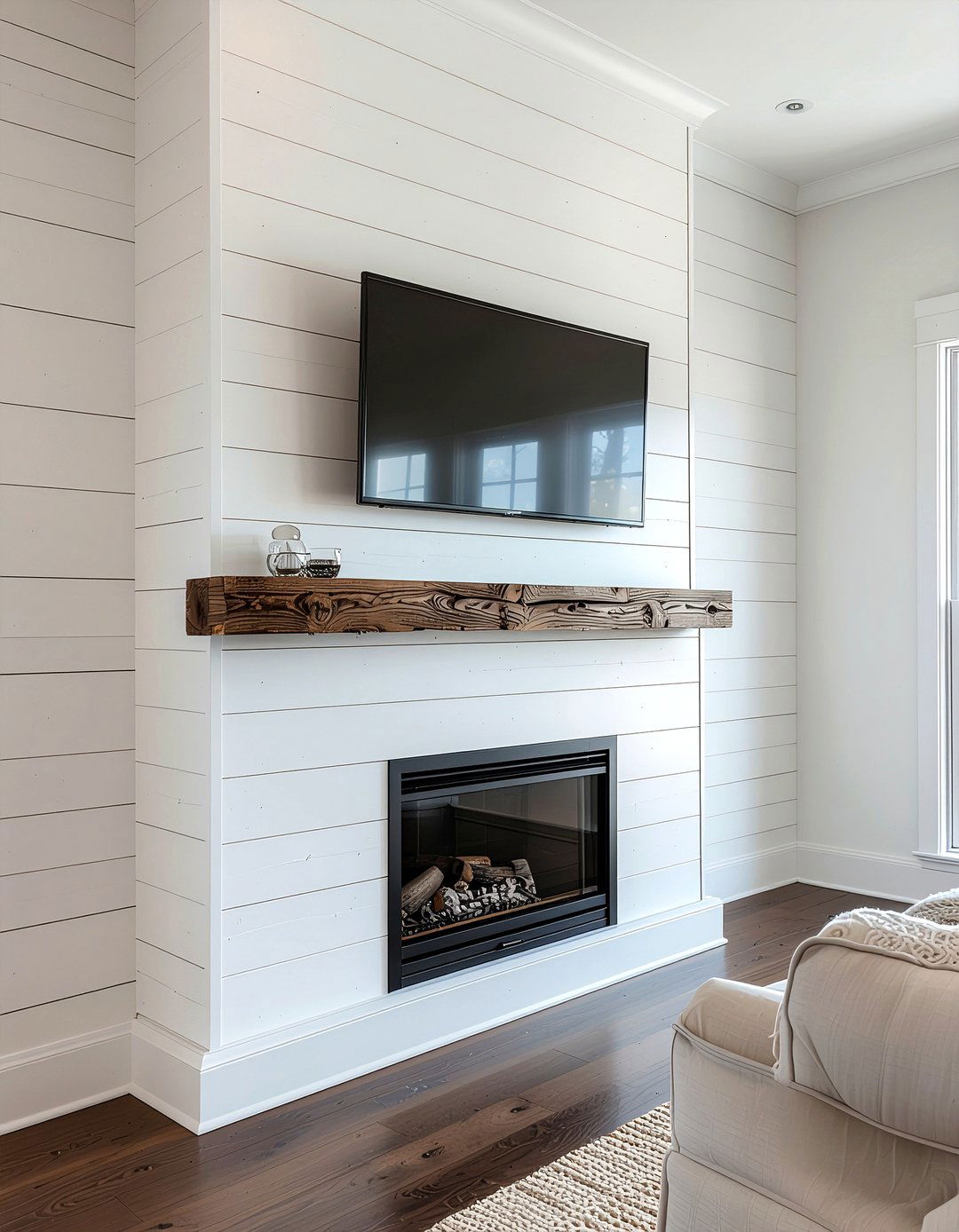 Shiplap Fireplace Wall - 30 faux fireplace ideas