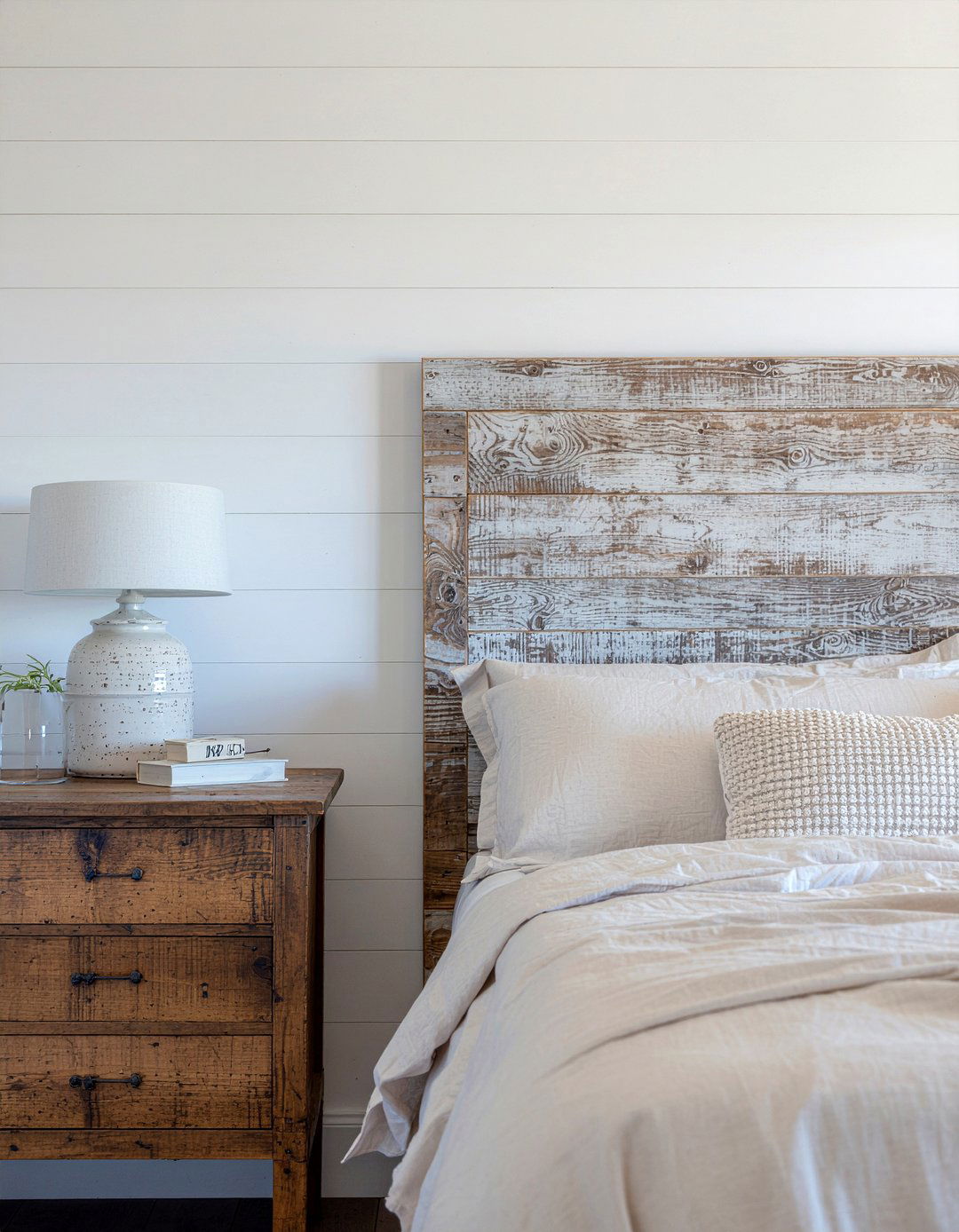 Shiplap Headboard - 30 bedroom reclaimed wood furniture ideas