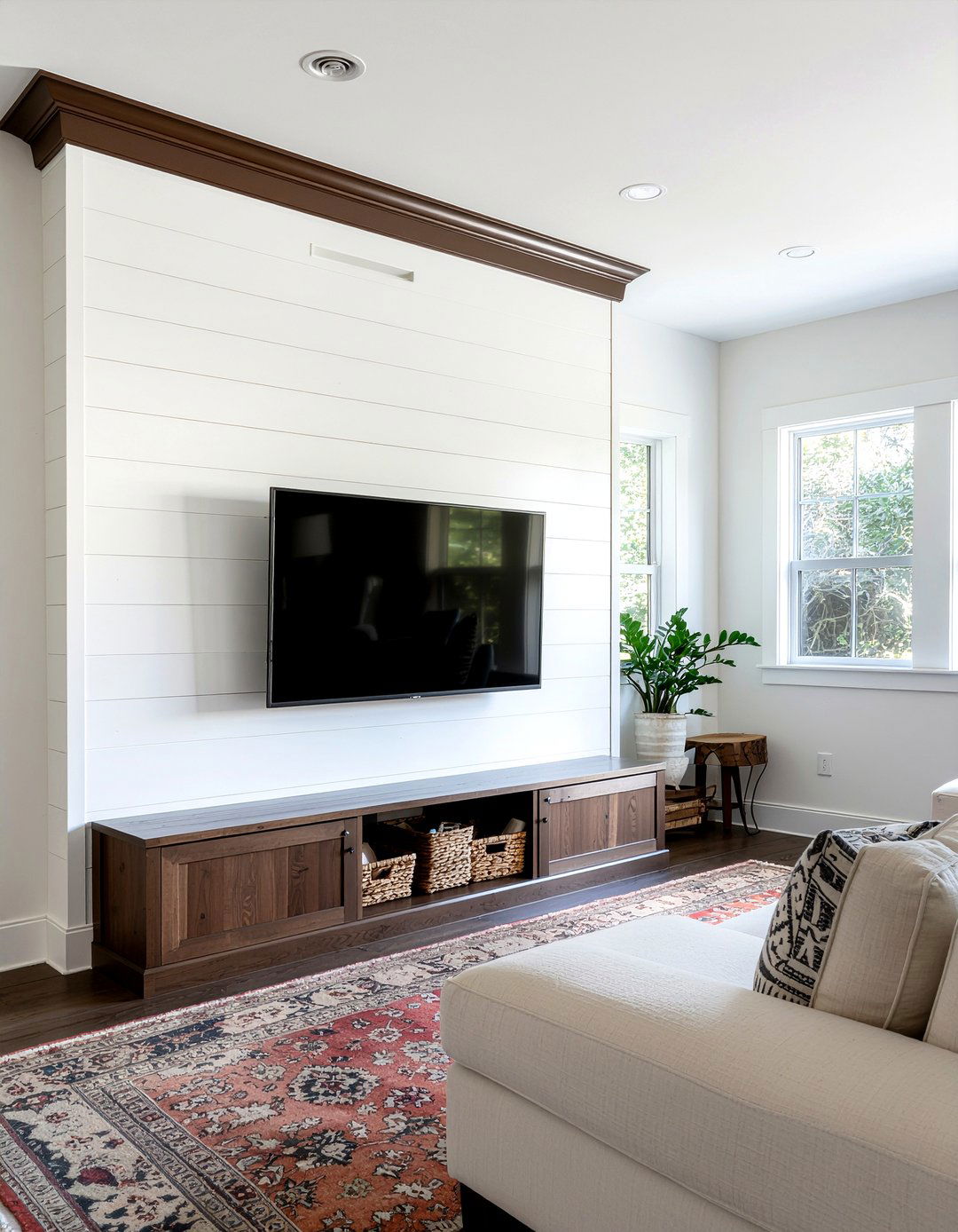 Shiplap Media Wall - 30 living room media wall ideas