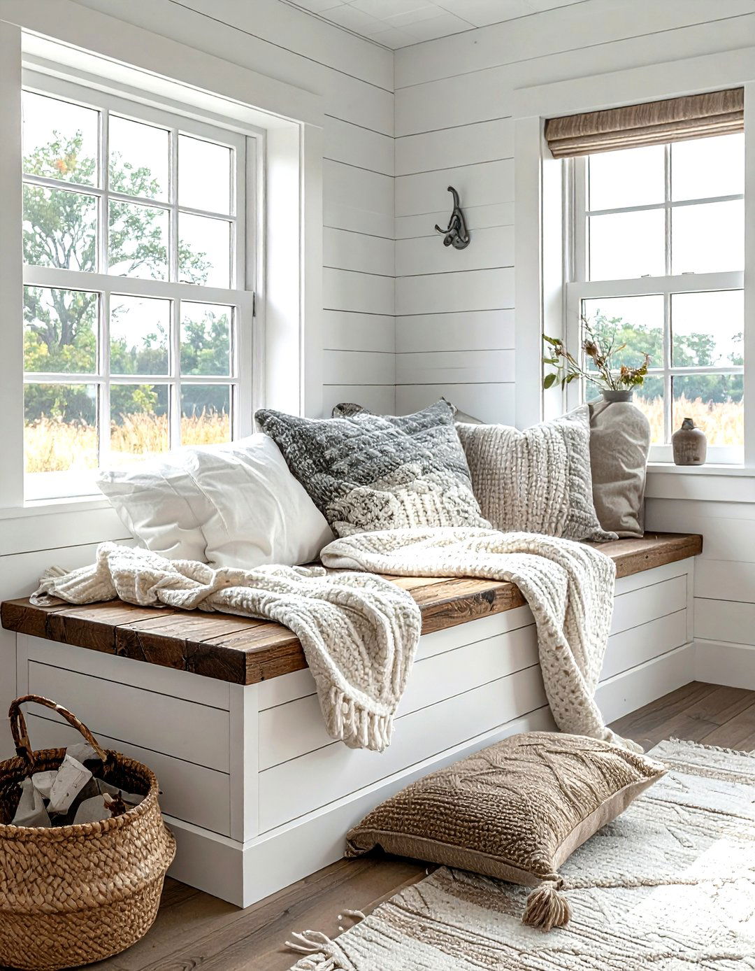 Shiplap Window Seat Storage - 30 living room window seat ideas