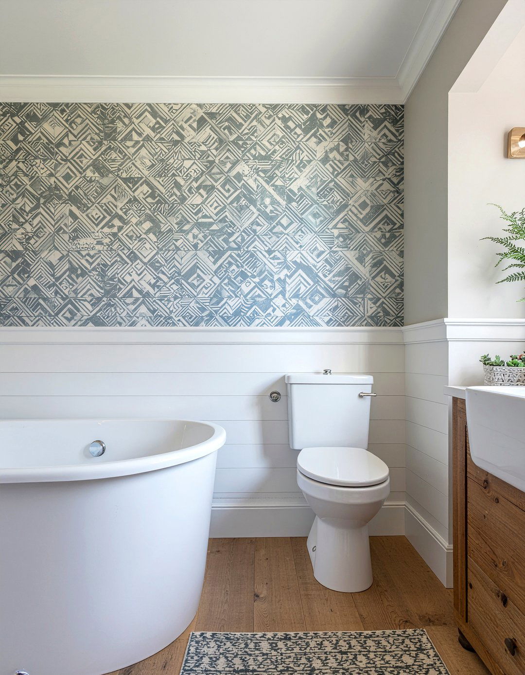 Shiplap and wallpaper bathroom - 30 bathroom shiplap ideas