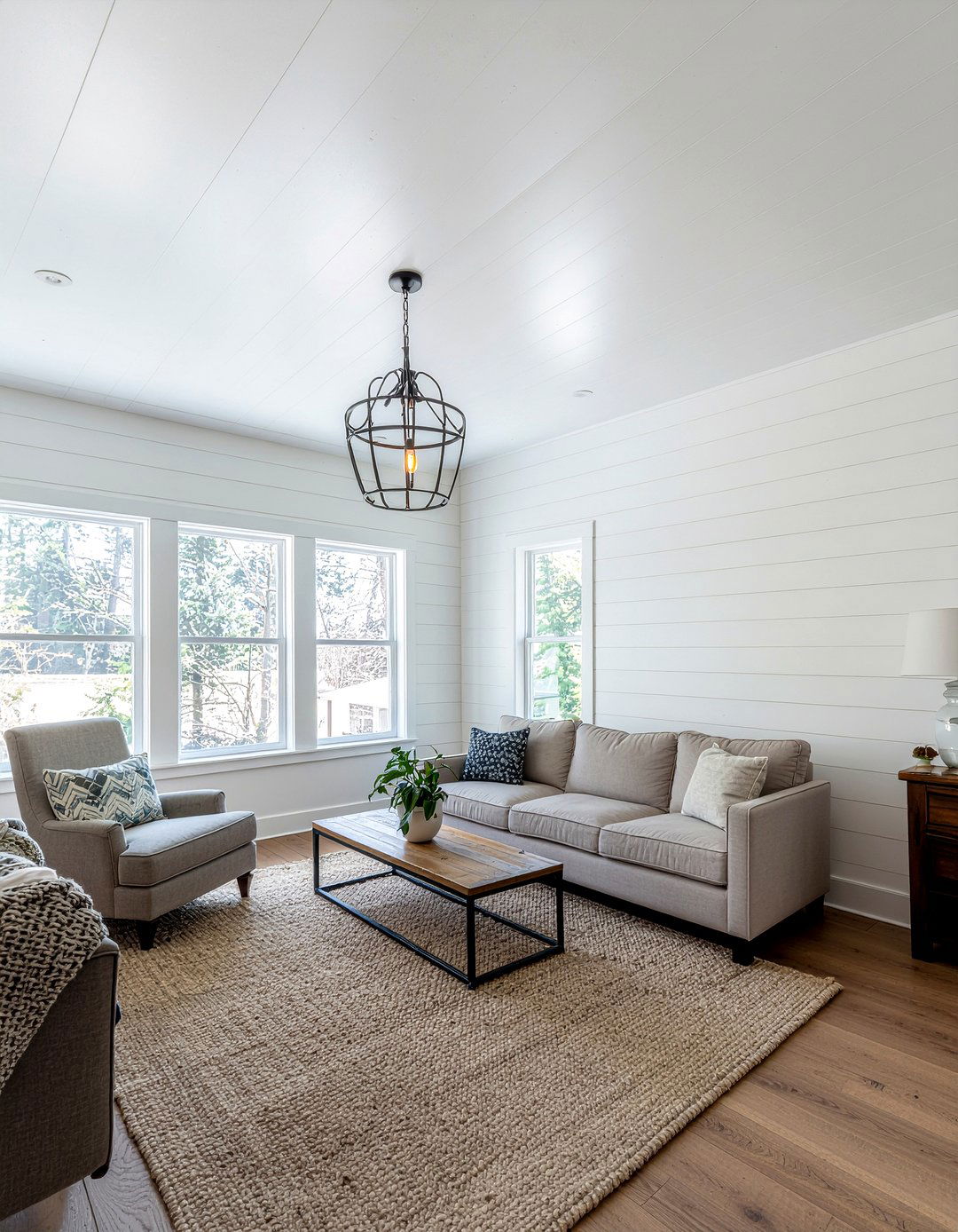 Shiplap ceiling - 30 living room statement ceiling ideas
