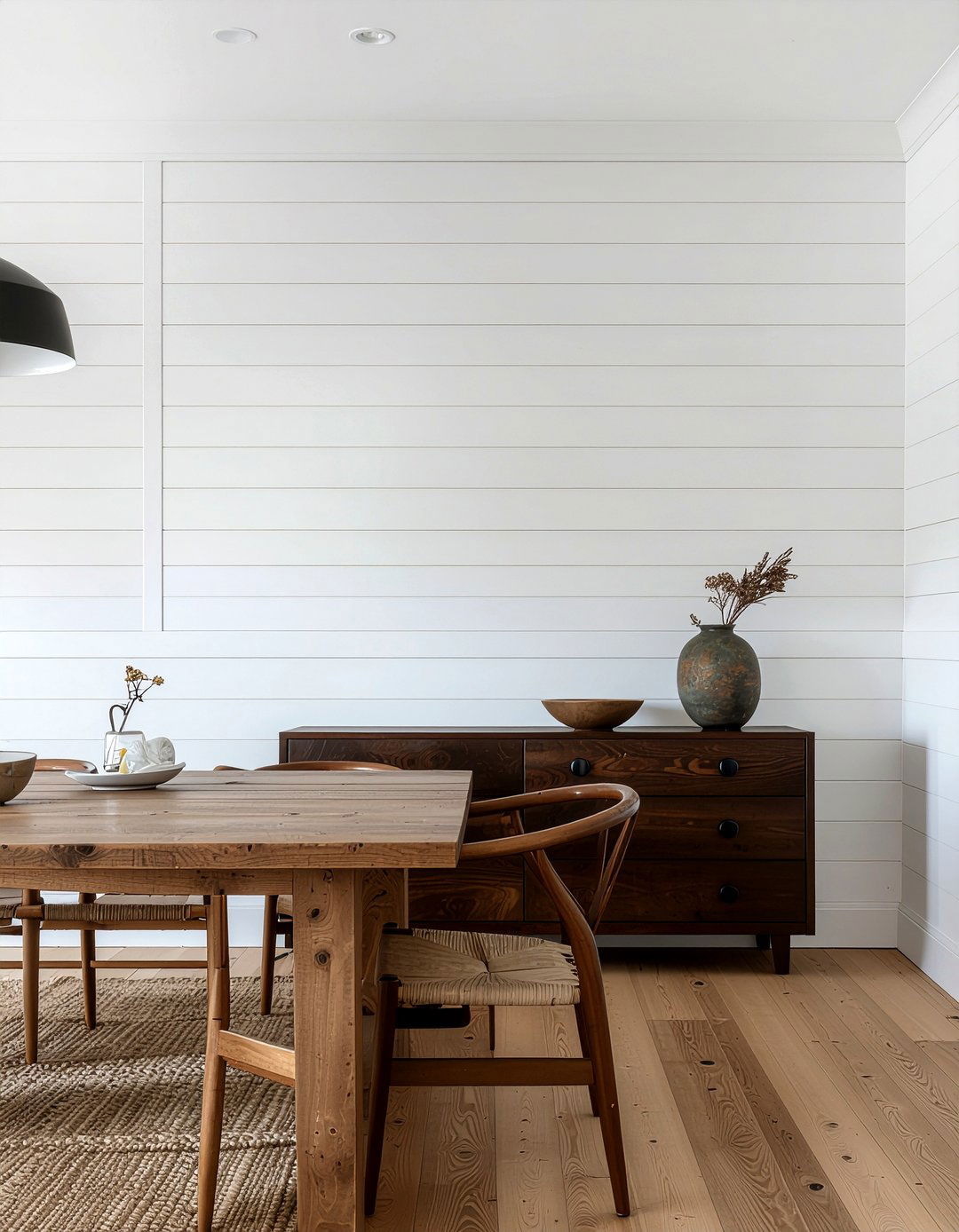 Shiplap dining room wall - 30 rustic dining room ideas