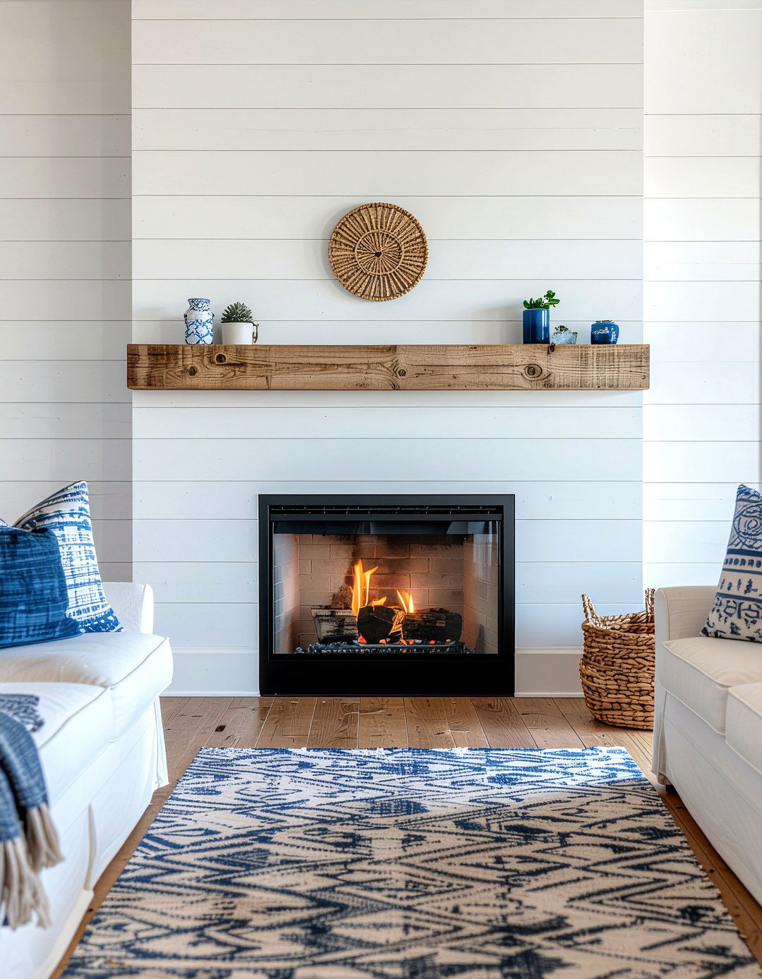 Shiplap fireplace wall - 30 living room modern fireplace ideas