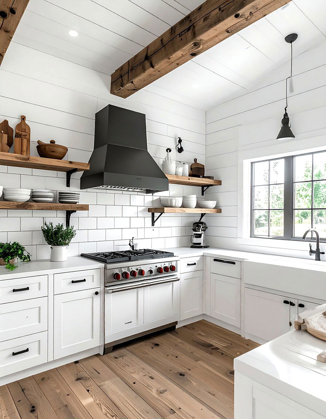 Shiplap kitchen wall - 30 kitchen pattern mixing ideas