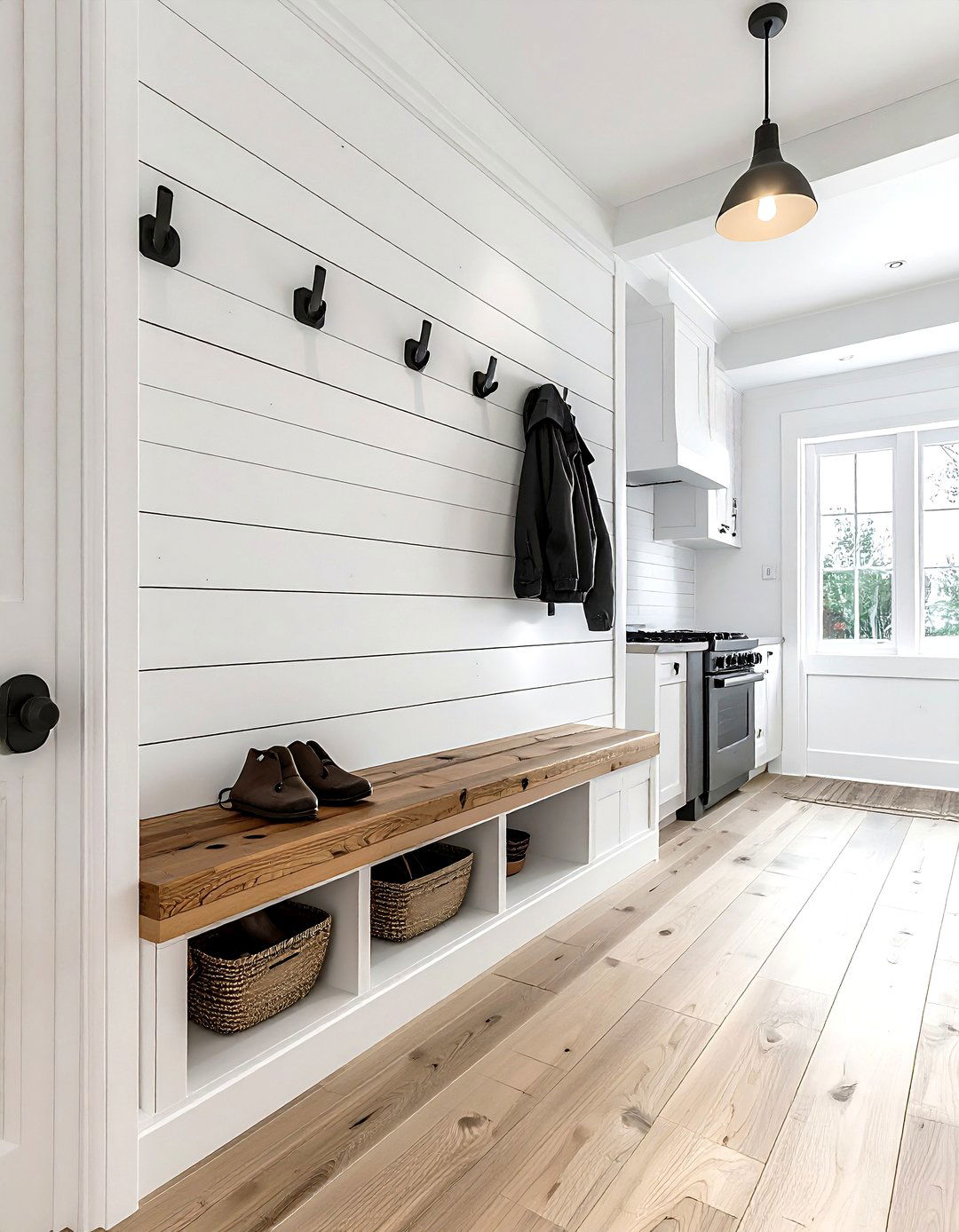 Shiplap mudroom transition - 30 kitchen shiplap ideas