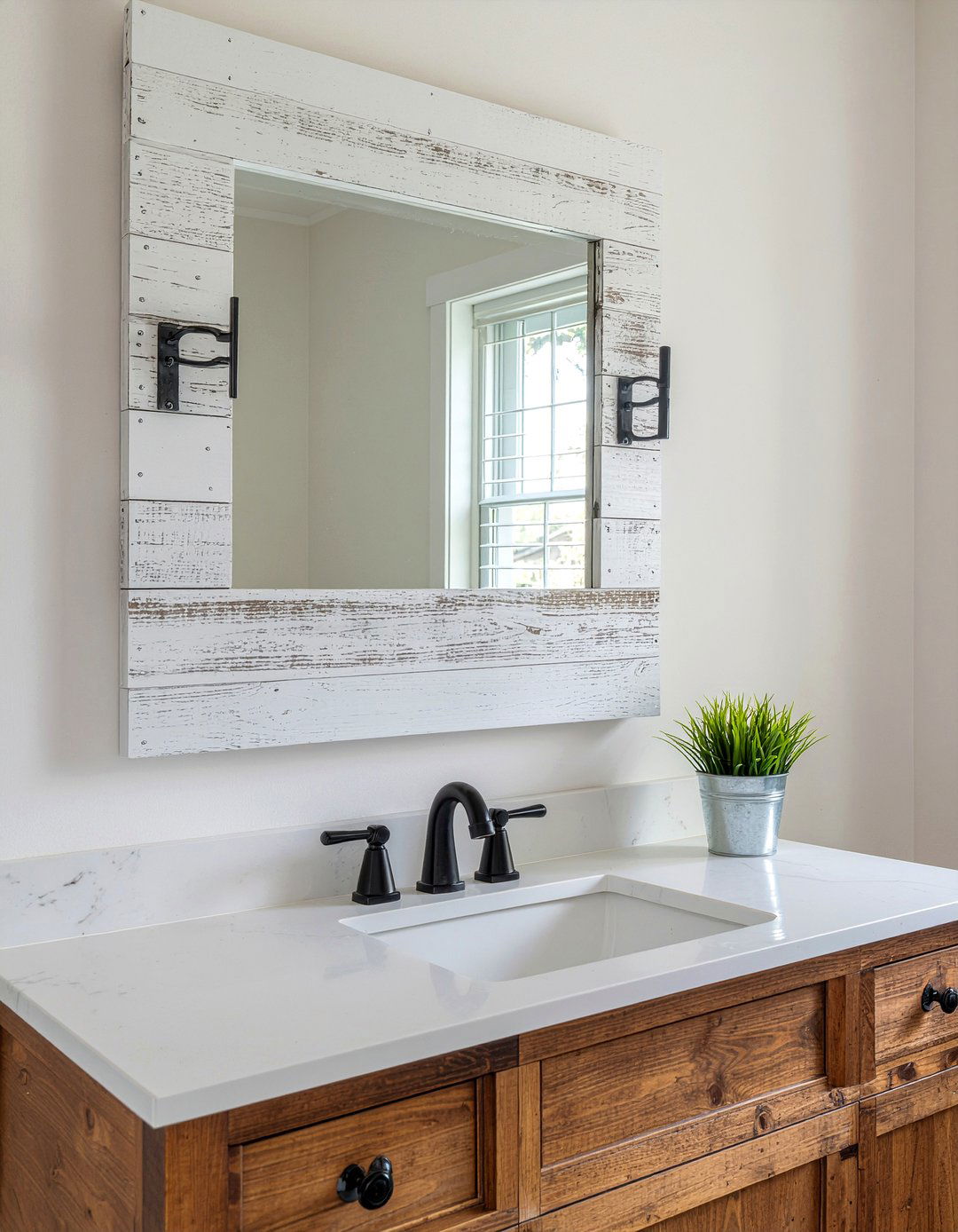 Shiplap style mirror frame - 30 framed bathroom mirror ideas