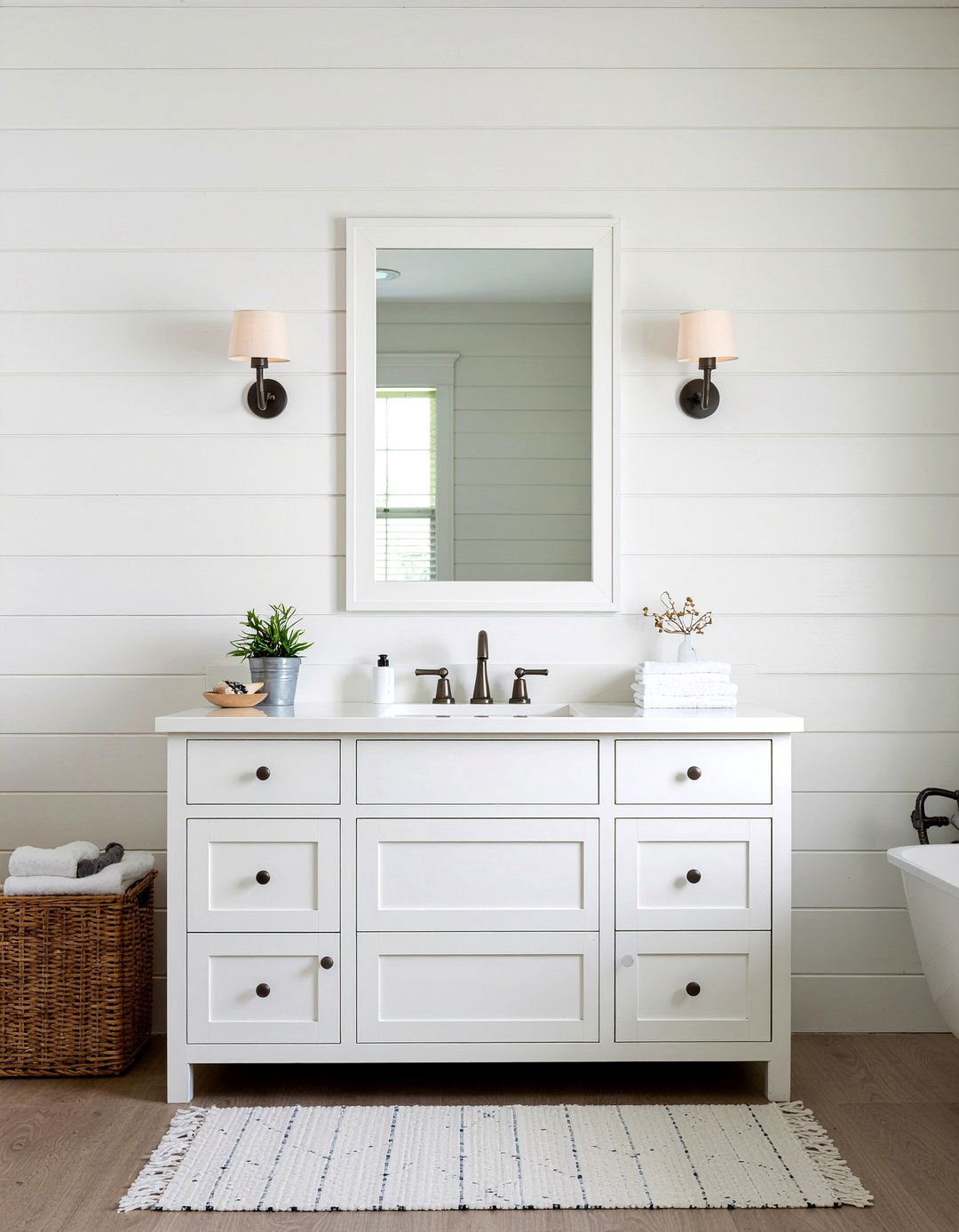Shiplap wall - 30 bathroom makeover ideas