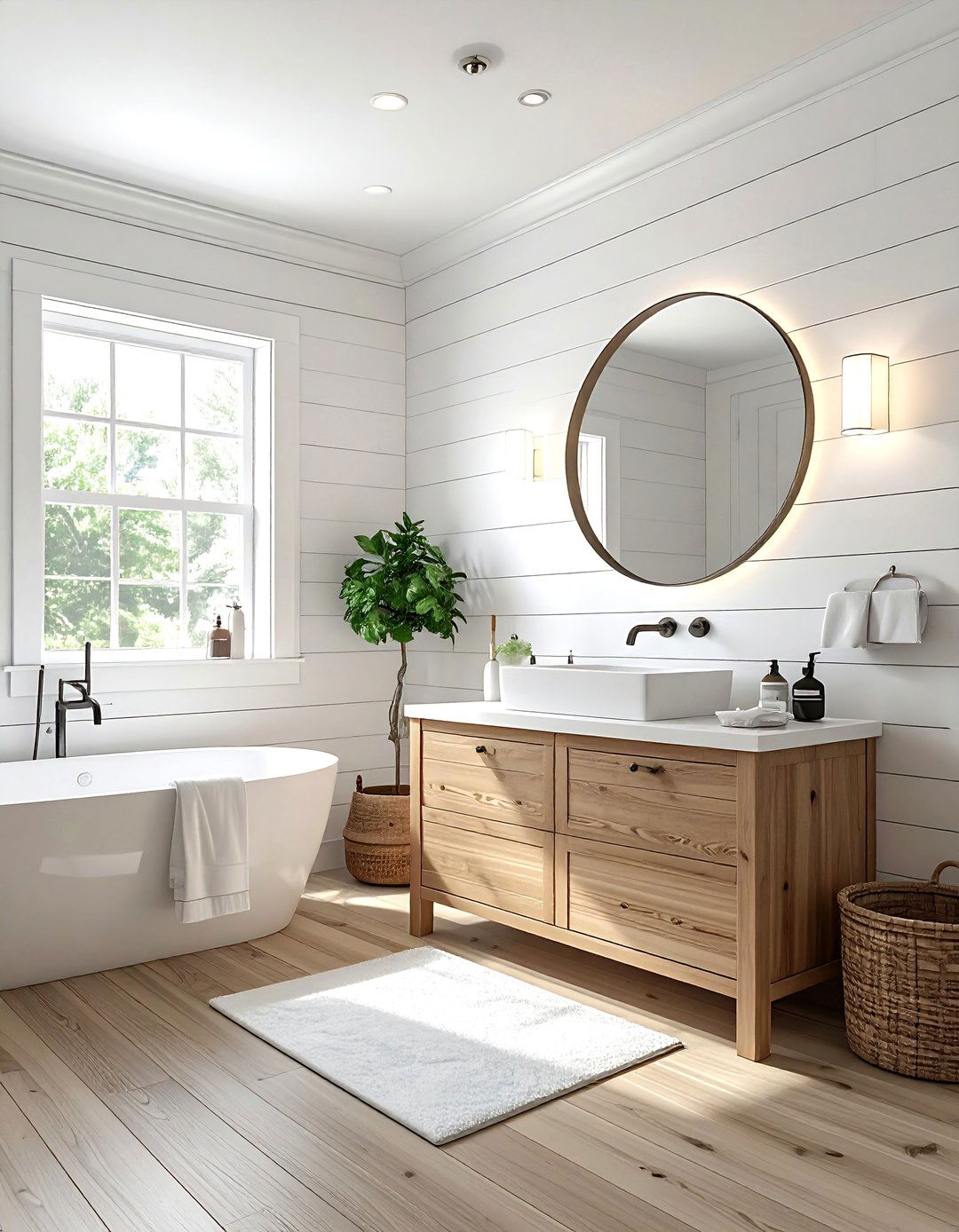 Shiplap wall bathroom - 30 textured decor ideas