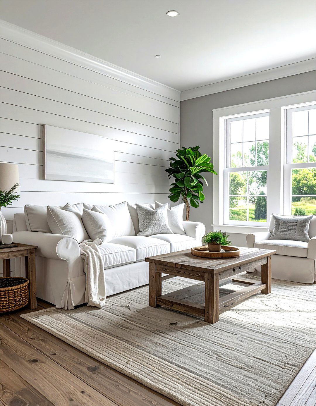 Shiplap wall with chair rail - 30 living room chair rail ideas