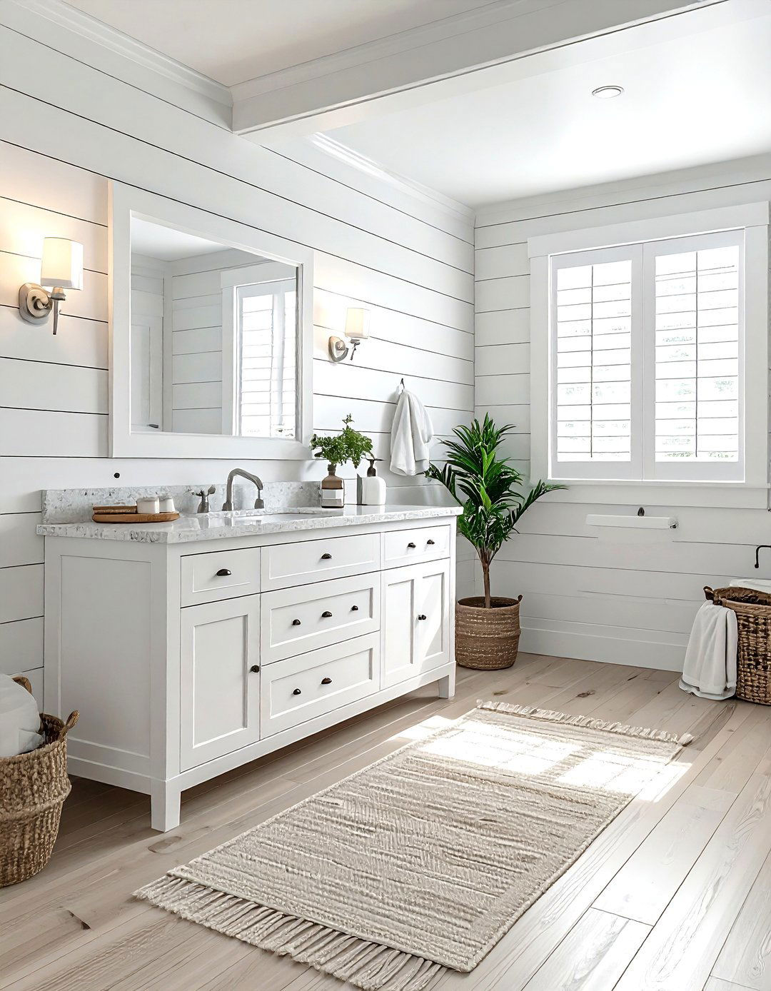 Shiplap white bathroom - 30 white bathroom decor ideas