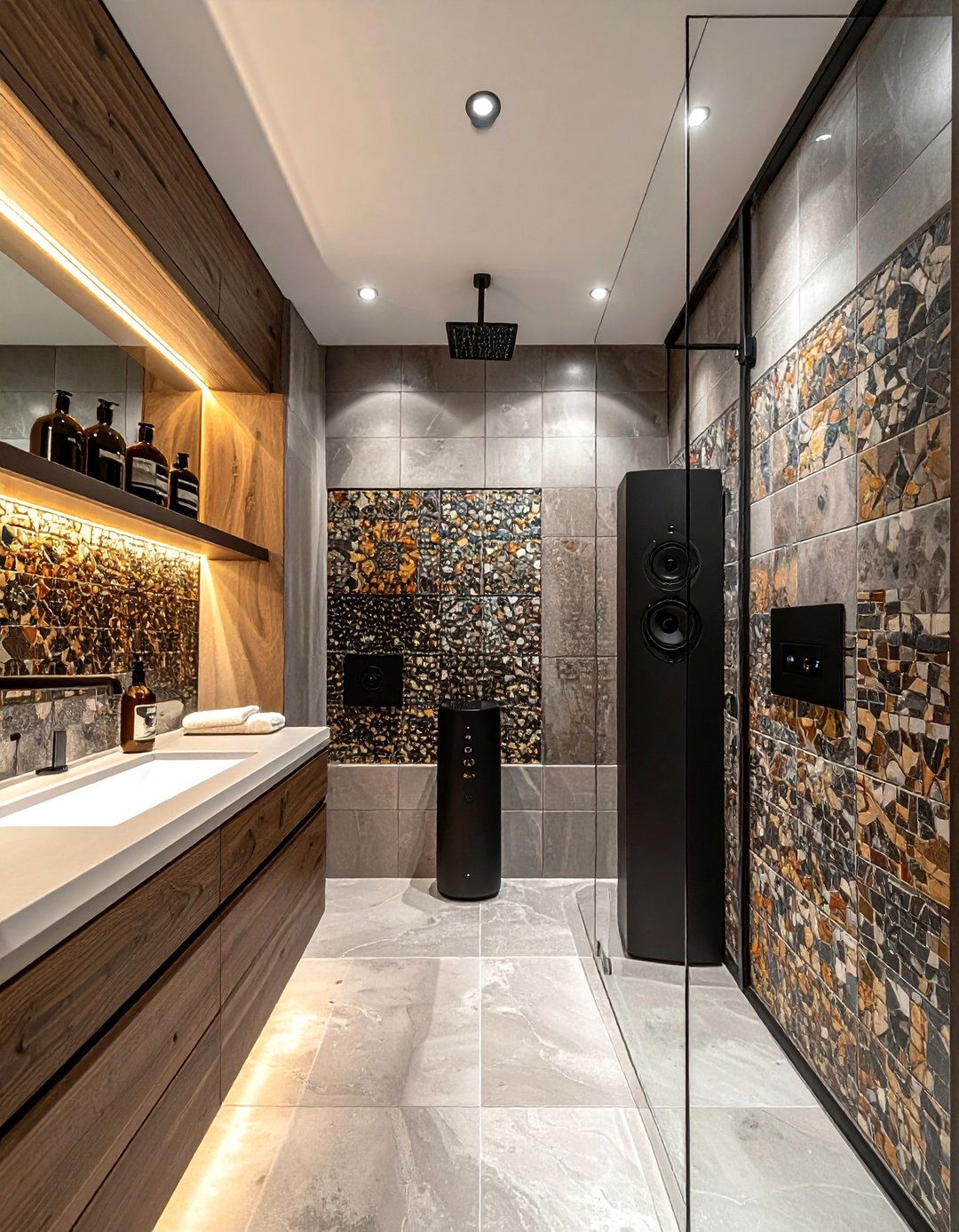 Shower niche speaker - 30 waterproof speaker bathroom ideas