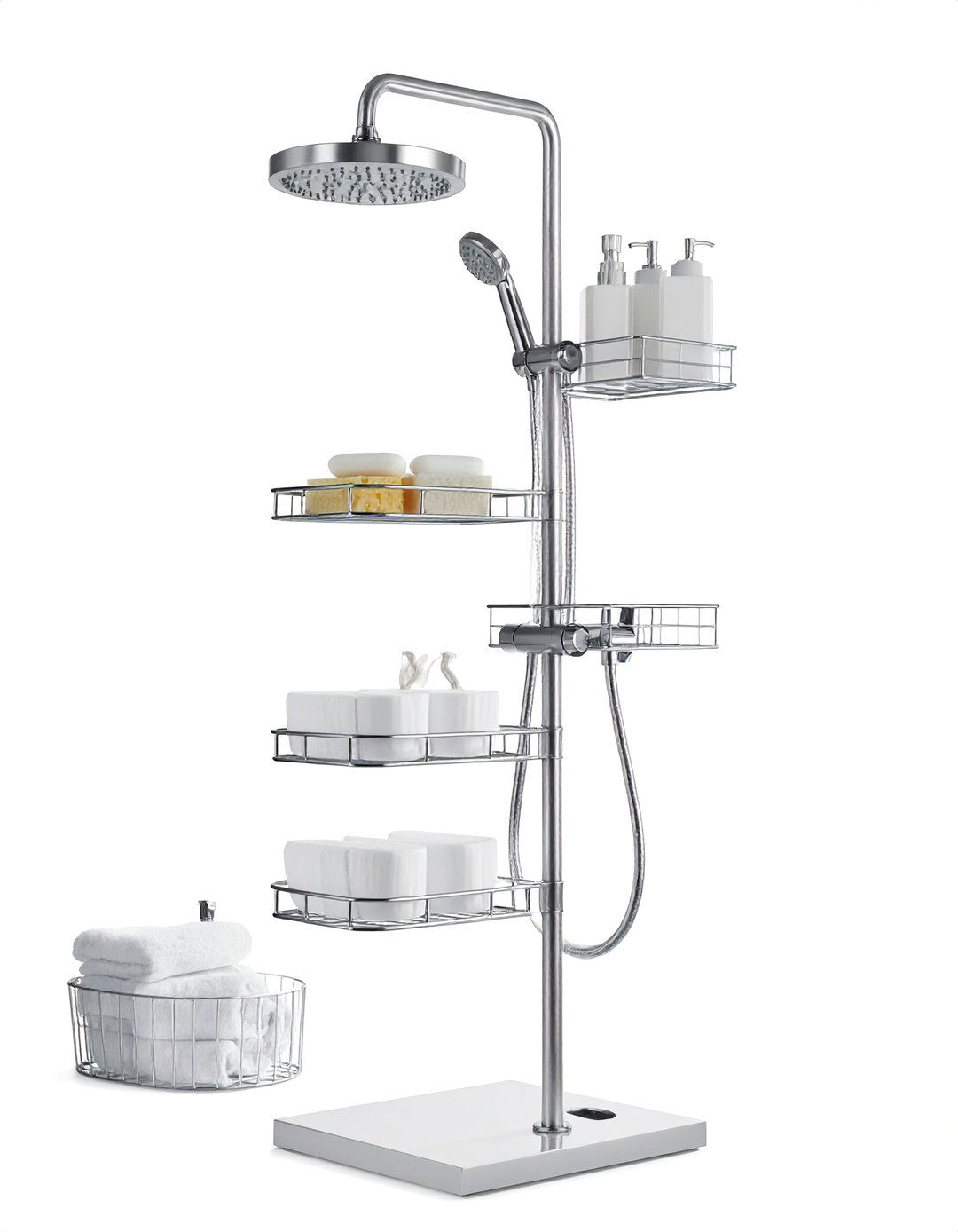 Shower tension pole - 30 bathroom vertical storage ideas