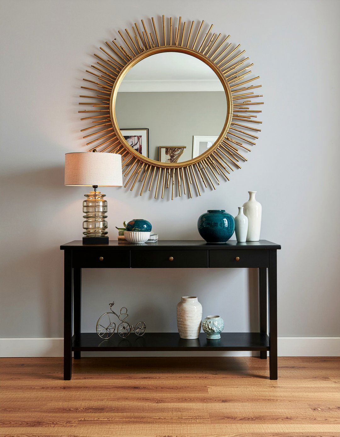 Sideboard Mirror Arrangement - 30 living room vignette ideas