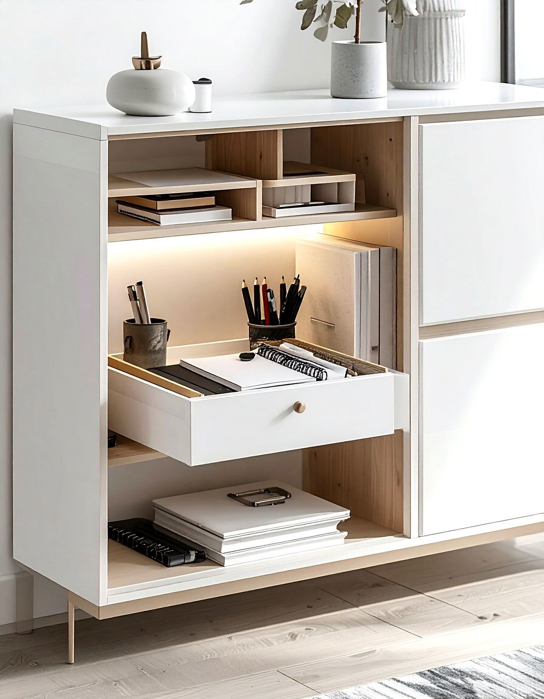 Sideboard Office Supplies Organizer - 30 dining room organization hacks