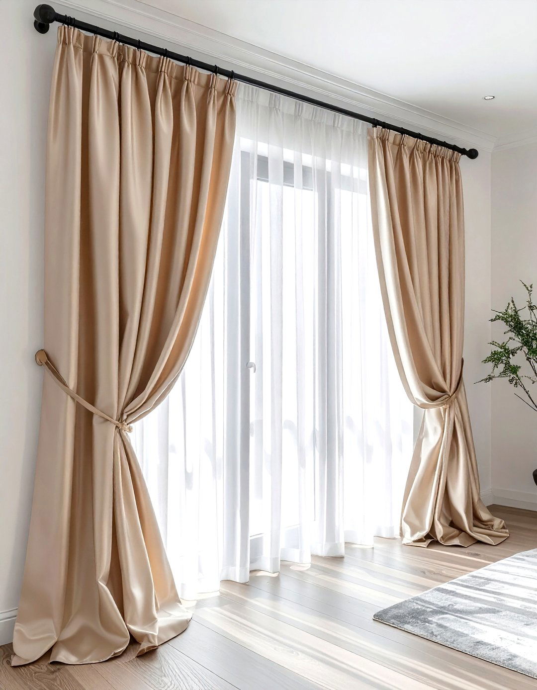 Silk Curtain Matte Black Rod - 30 dining room texture layering ideas