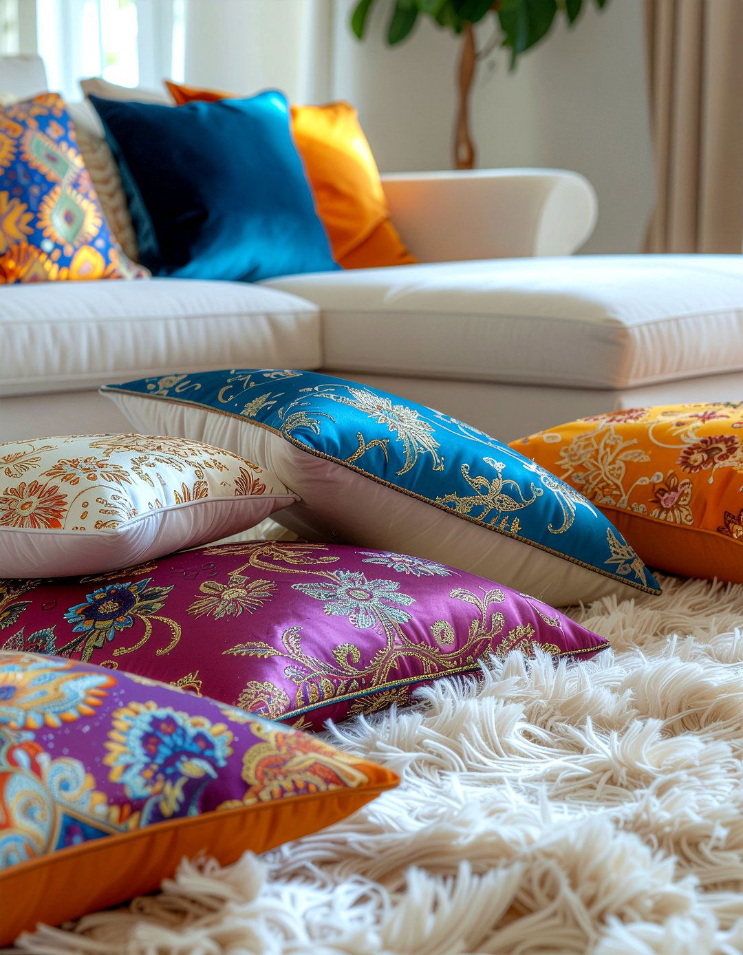 Silk Floor Cushions - 30 silk living room ideas