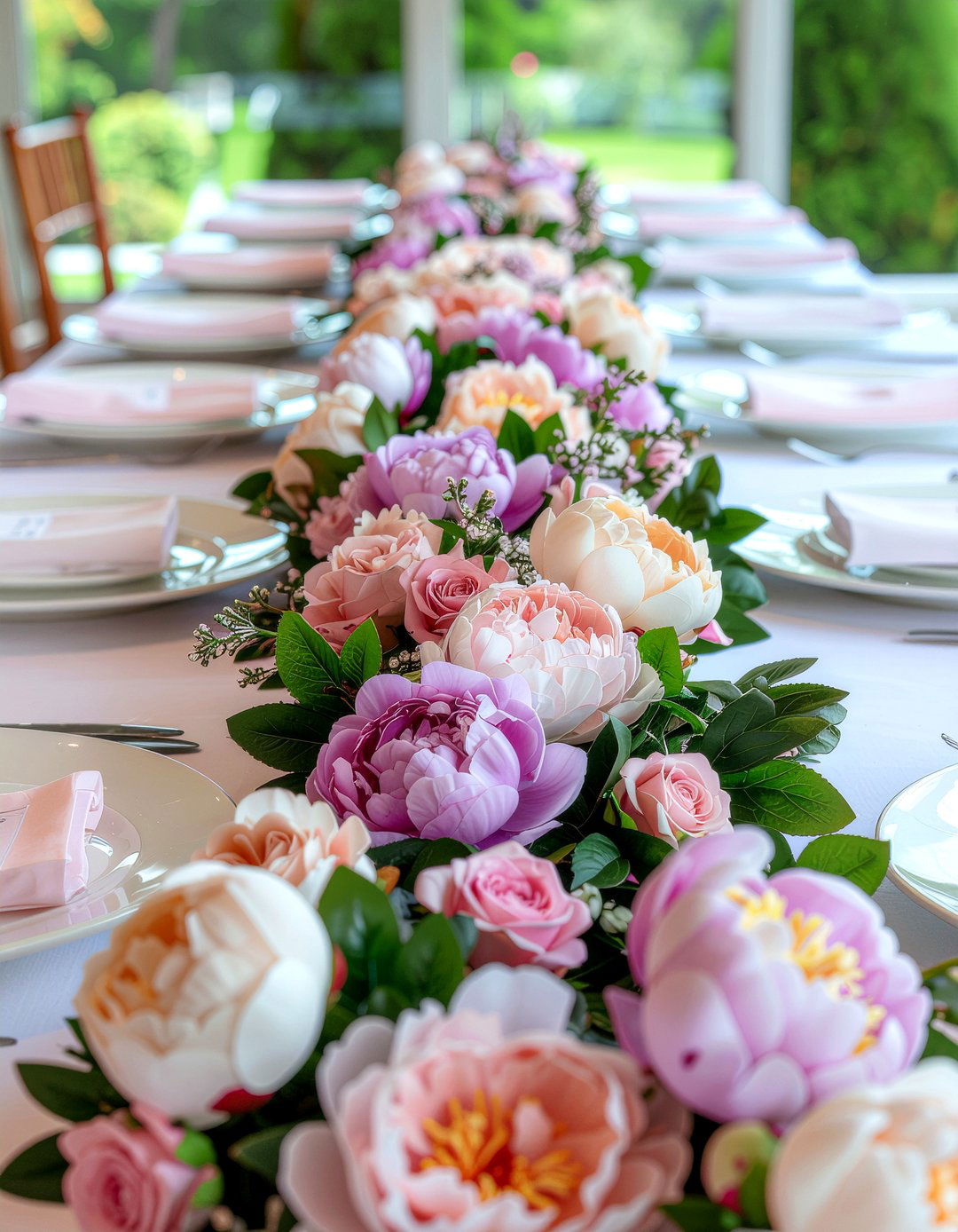 Silk Floral Runner - 30 runner centerpiece dining ideas