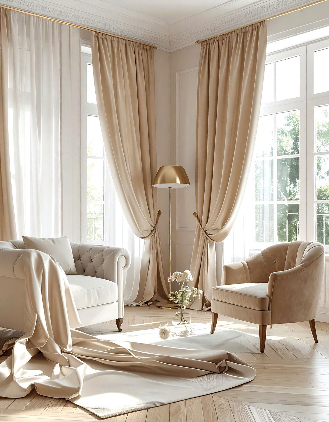 Silk curtain living room - 30 sumptuous decor ideas