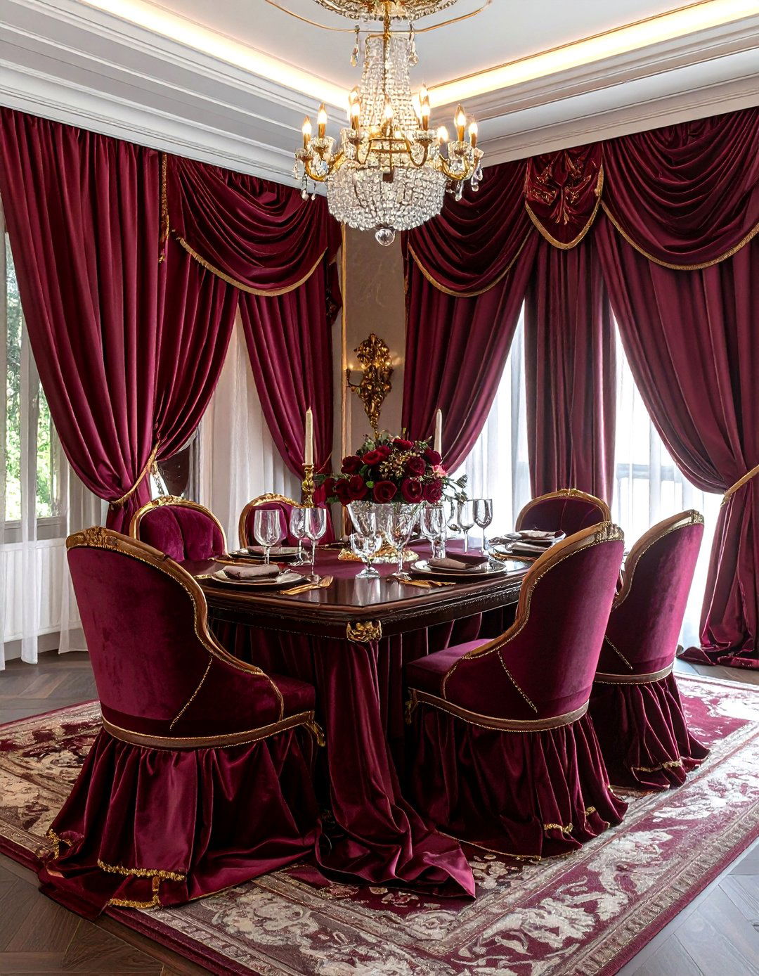 Silk floor length dining drapes - 30 floor length curtain dining room ideas