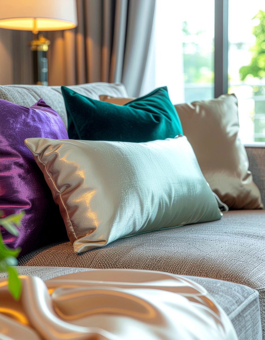 Silk throw pillows - 30 mid-century glam living room ideas