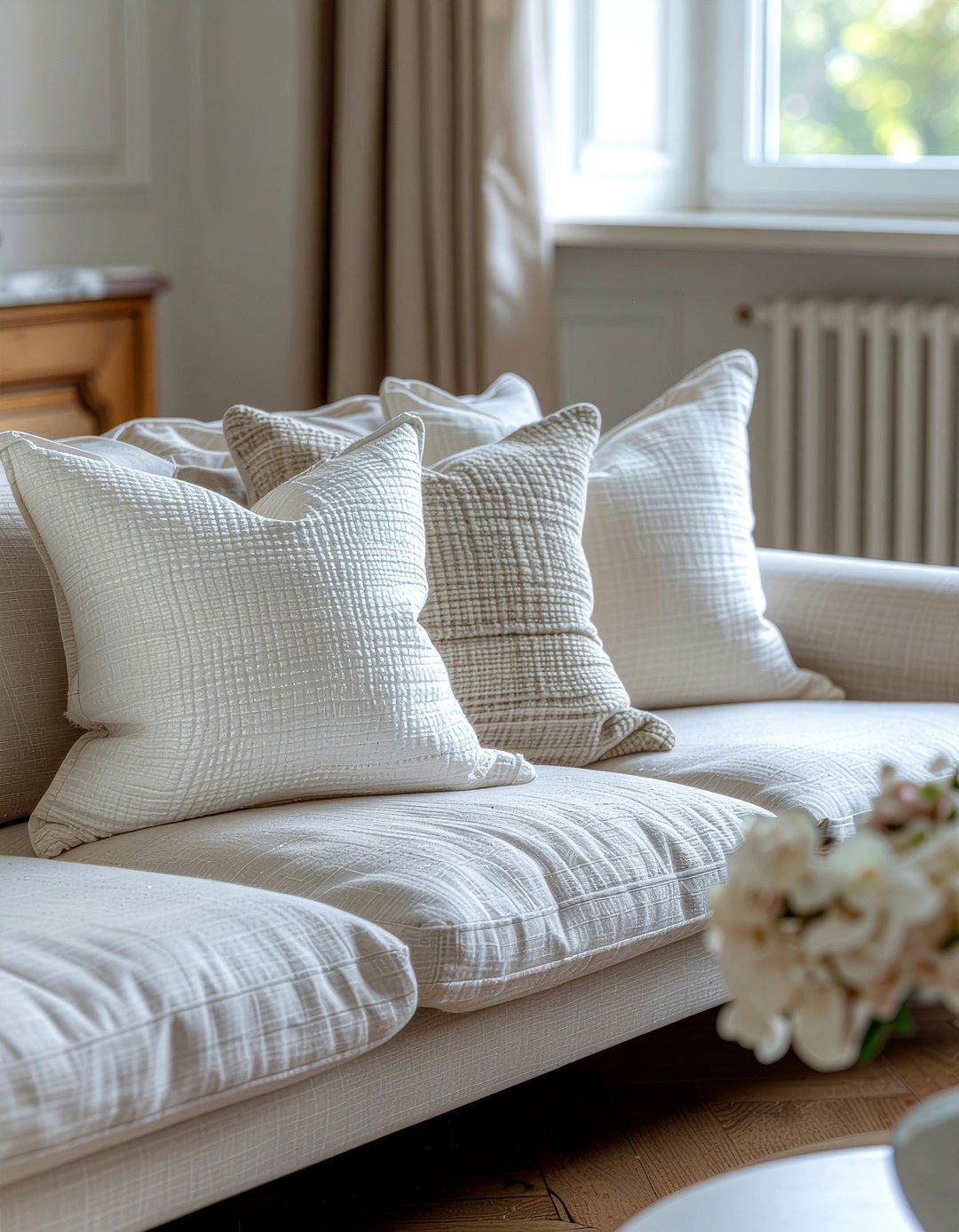 Silk throw pillows on couch - 30 Parisian living room ideas