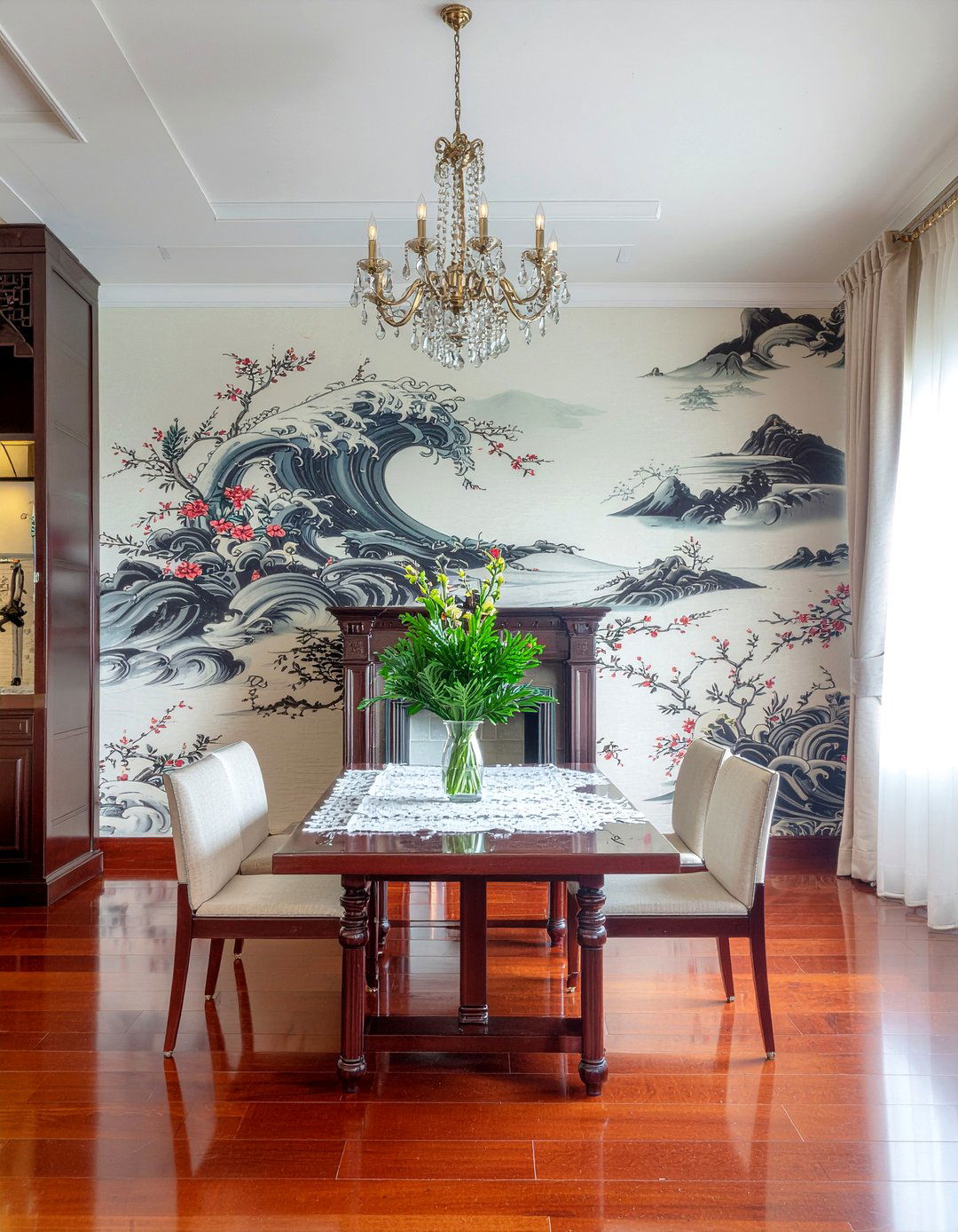 Silk wallpaper dining room - 30 Chinese dining room ideas