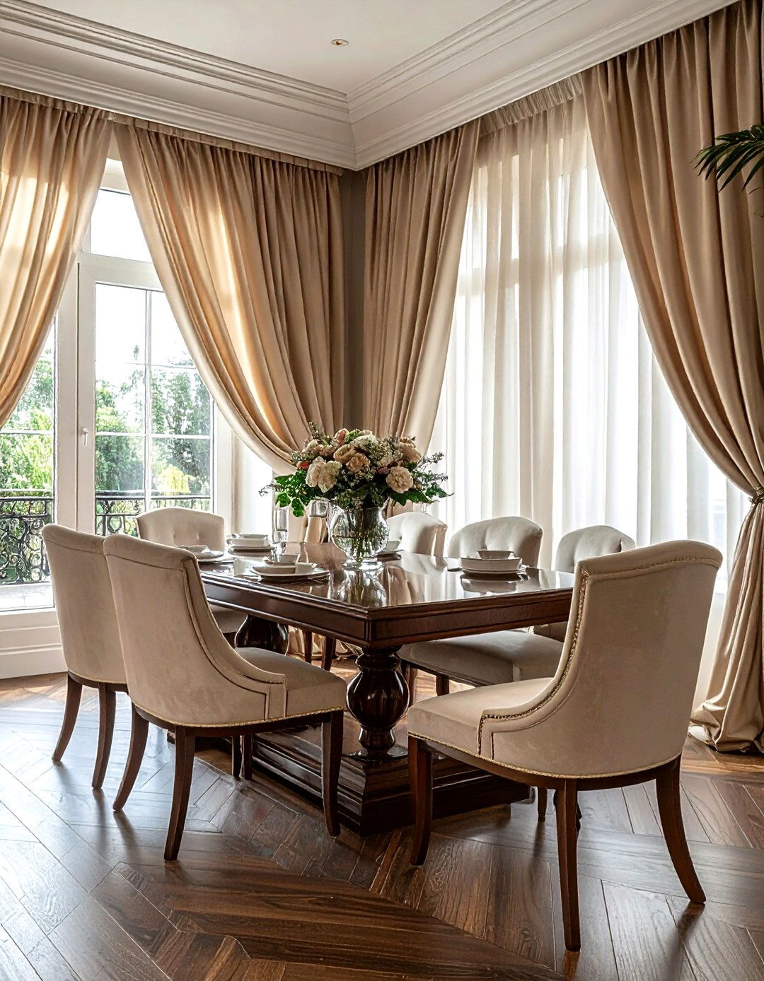 Silk window panels - 30 dining room drape ideas