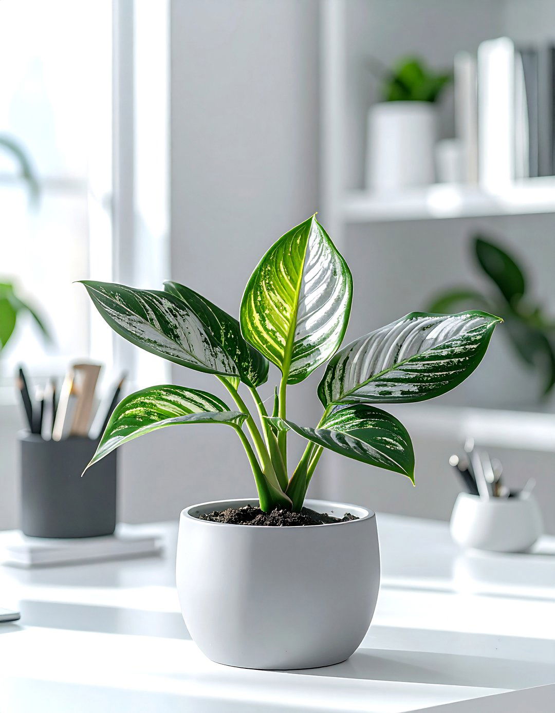 Silver Aglaonema Desk - 30 office plant ideas