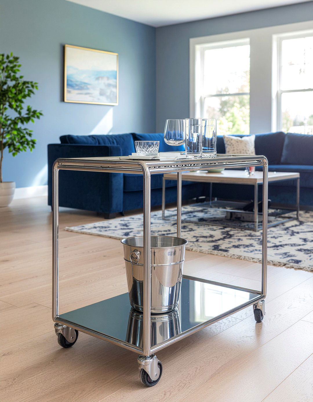 Silver Bar Cart - 30 living room bar cart ideas