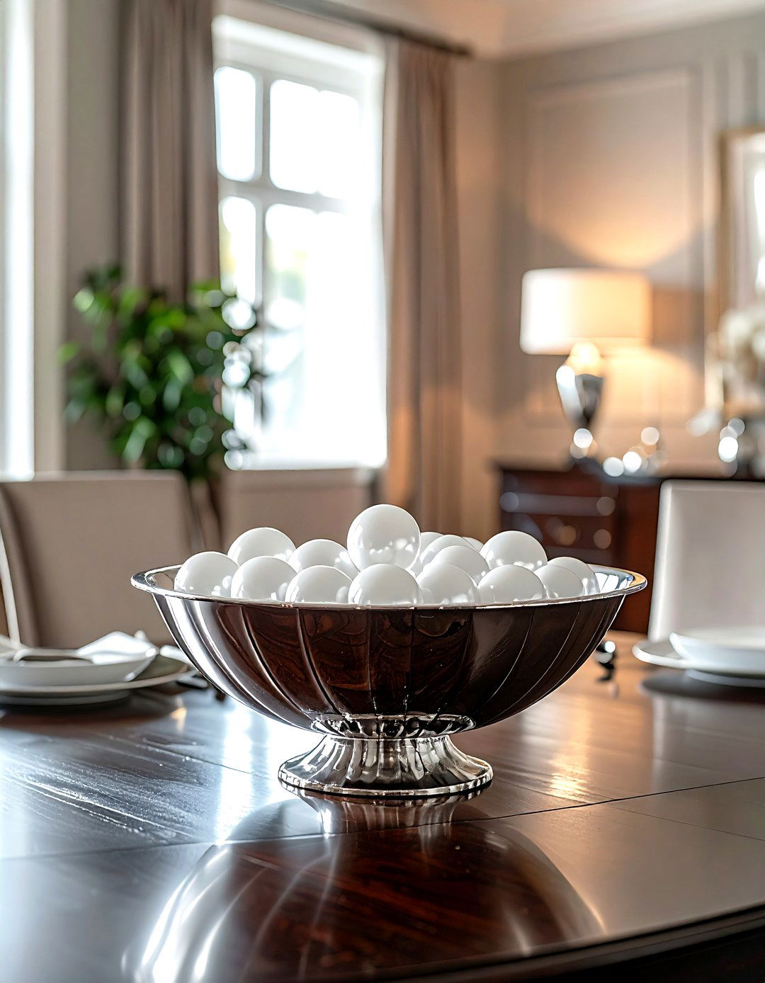 Silver Centerpiece Bowl - 30 gray dining room accessories ideas