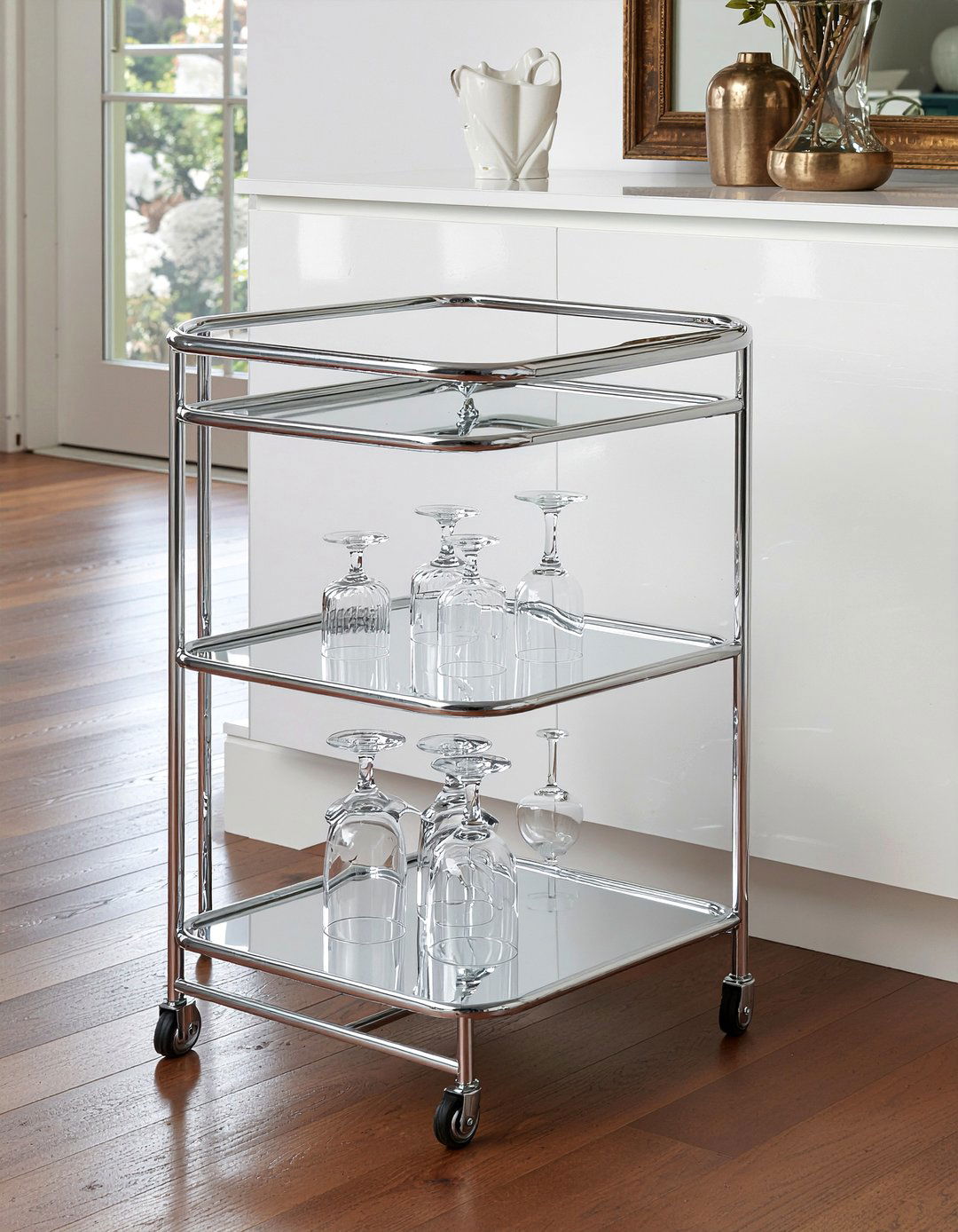 Silver Chrome Bar Cart - 30 chrome accent dining room ideas