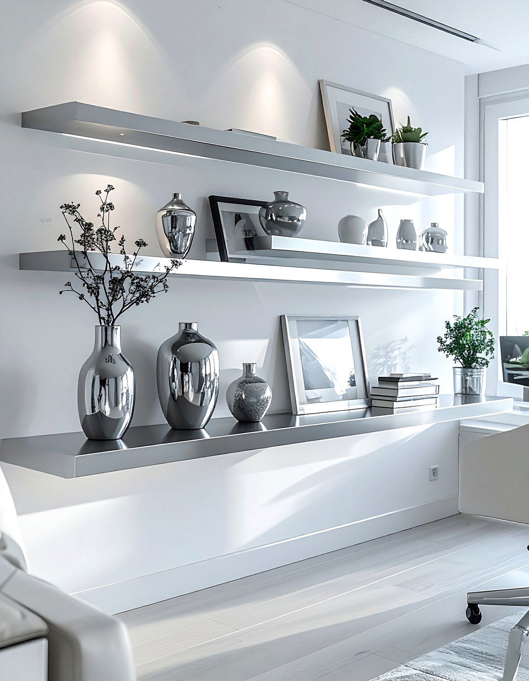Silver Floating Shelf - 30 silver decor ideas