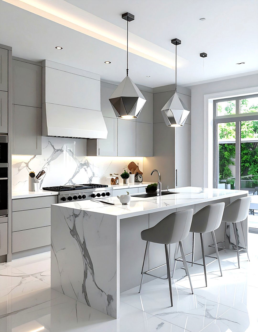 Silver Geometric Pendant - 30 metal pendant kitchen ideas