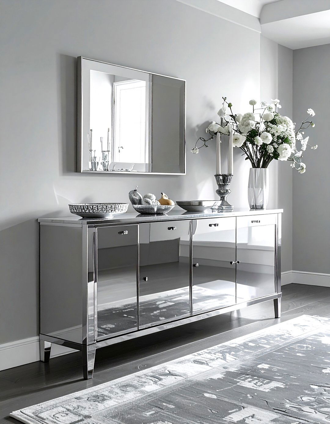 Silver Gray Buffet - 30 gray dining room furniture ideas