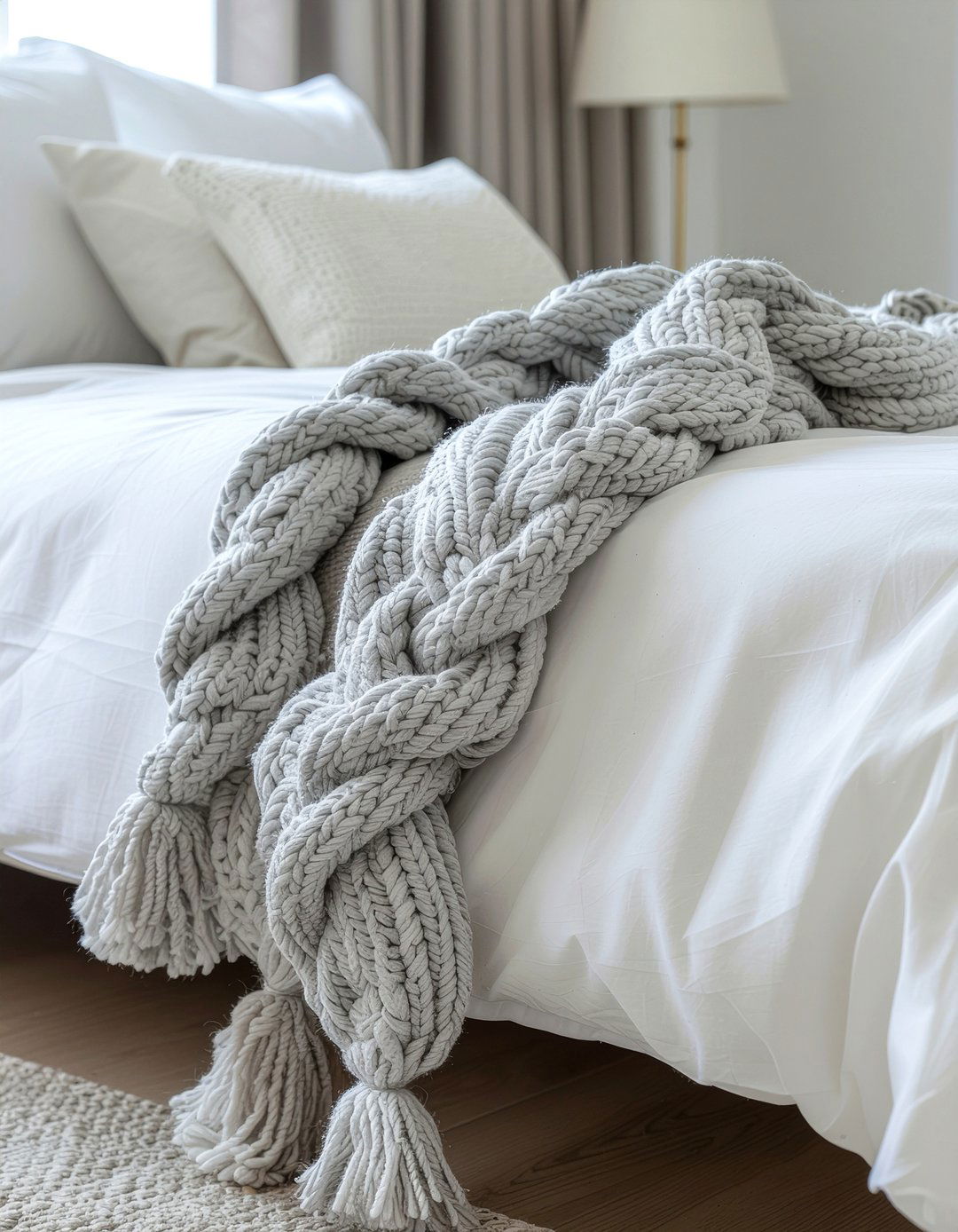 Silver Grey Chunky Throw - 30 bedroom chunky knit throws