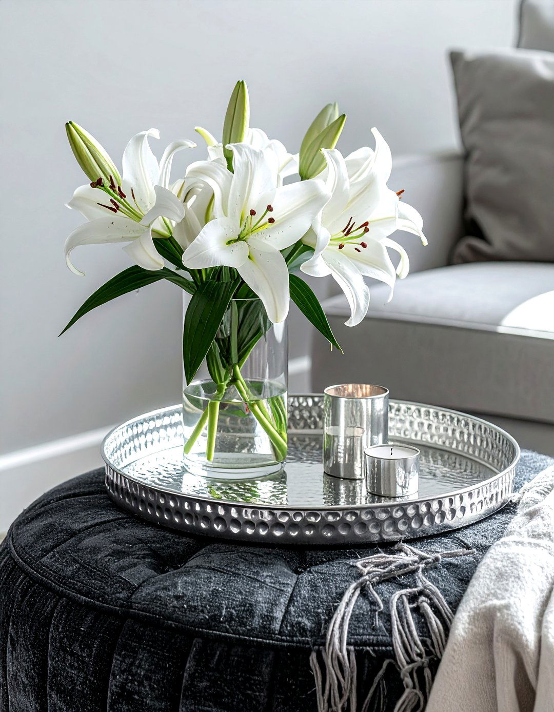 Silver Hammered Tray - 30 ottoman tray ideas