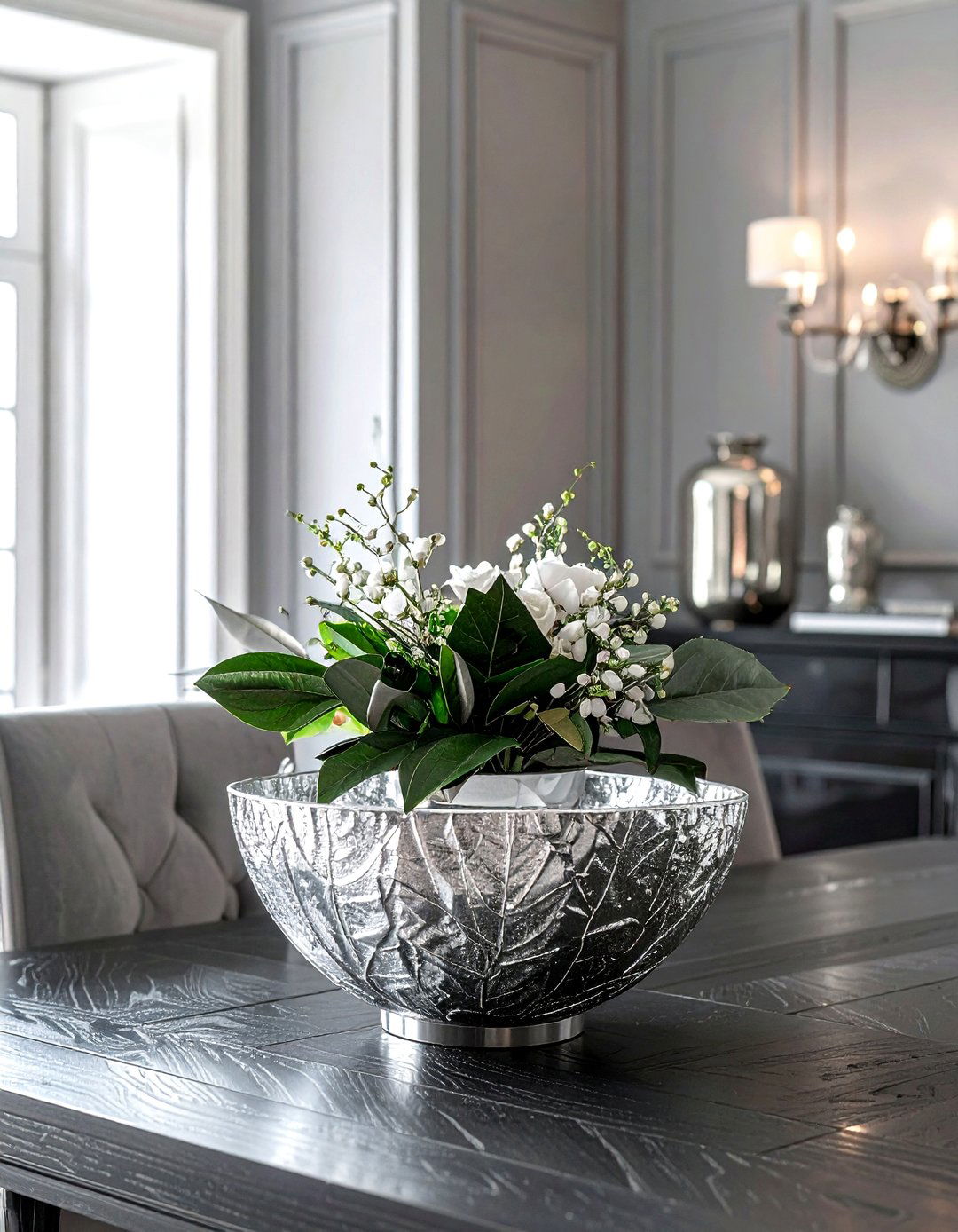 Silver Leaf Decorative Bowl - 30 grey dining room accessories ideas