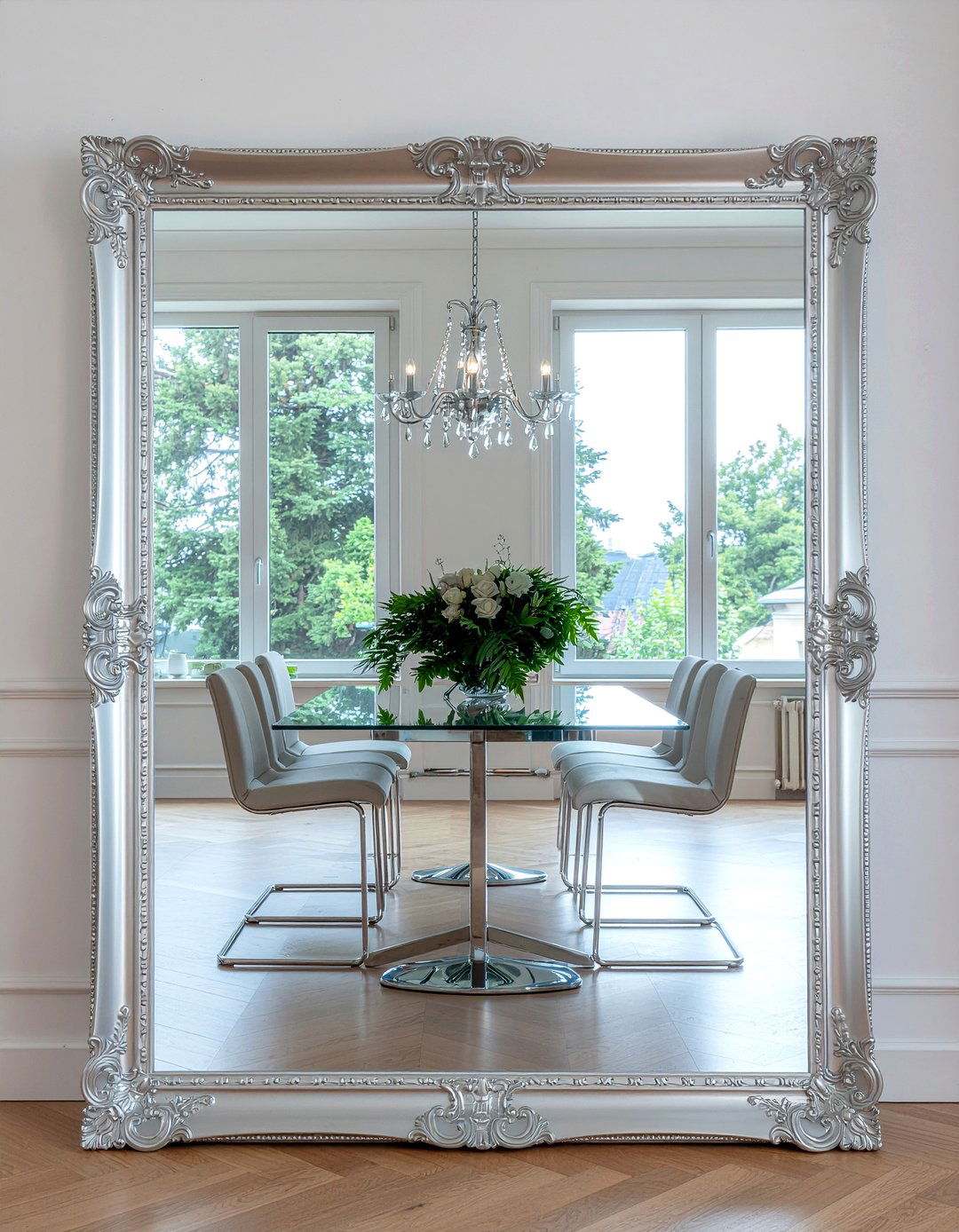 Silver Metal Mirror - 30 metal dining room ideas